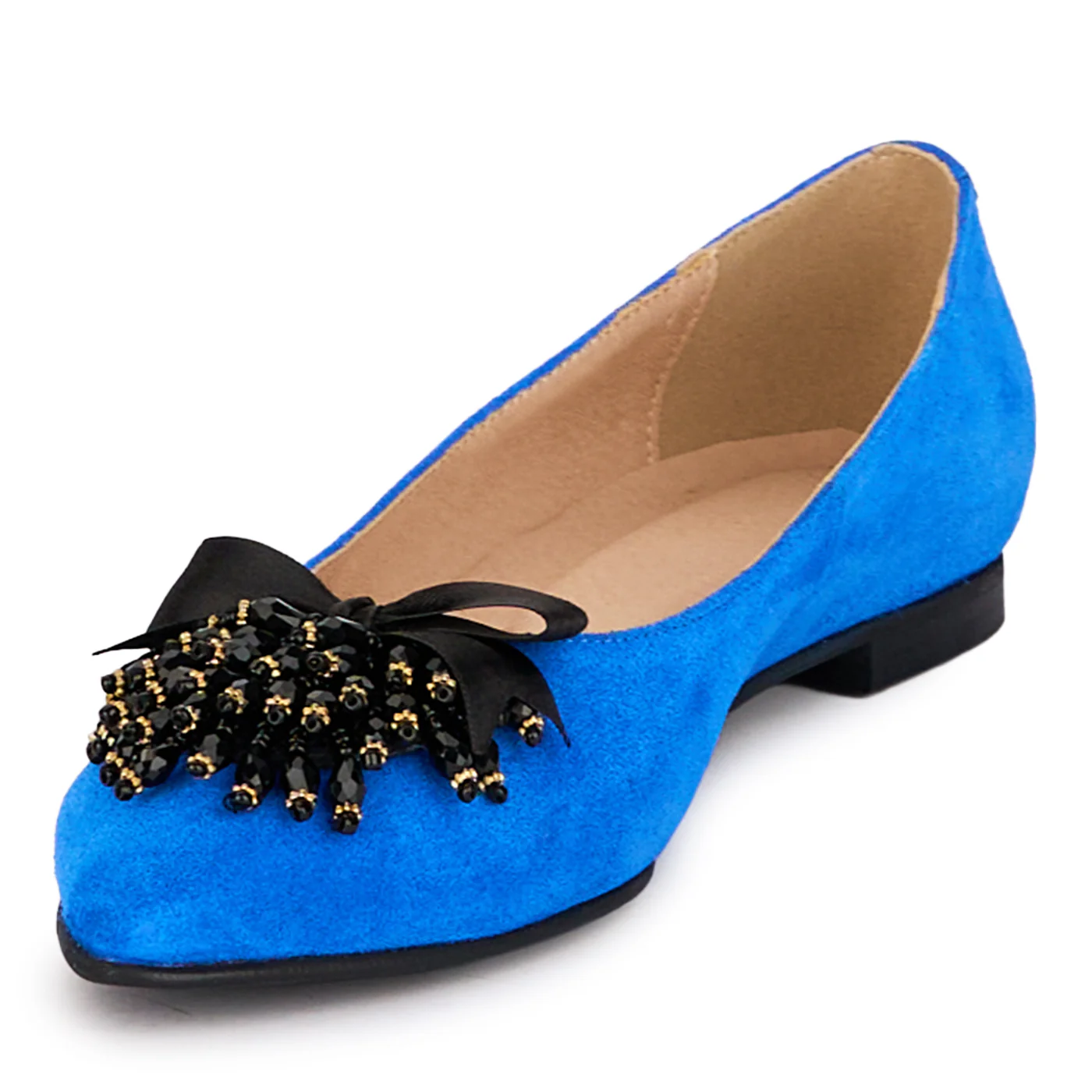 Balerini dama din piele naturala albastra cu accesoriu 18615 - Image 3