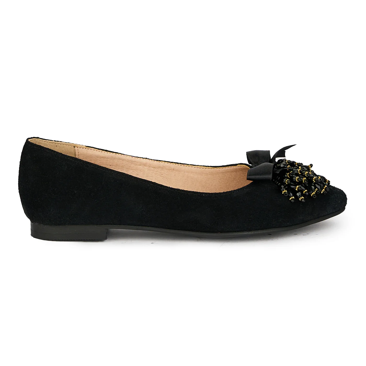 Balerini dama din piele naturala neagra cu accesoriu 17591