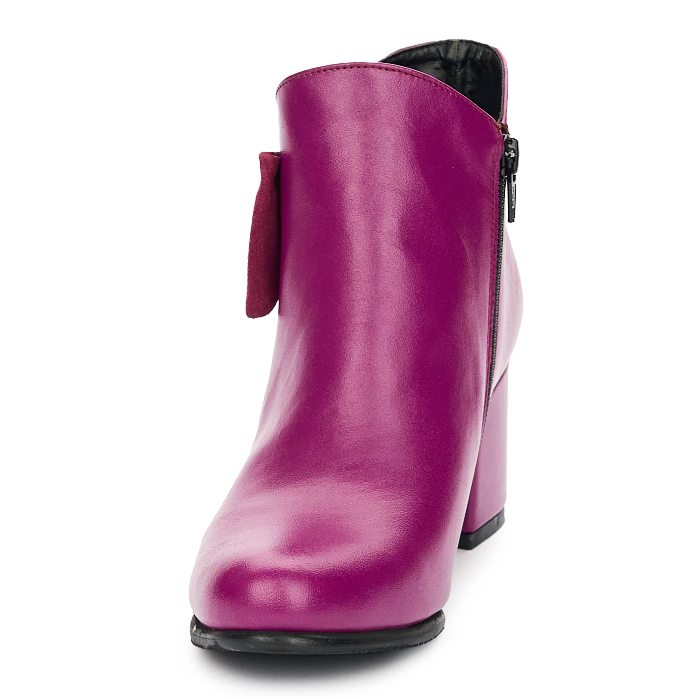 Botine cu Fundita Dama Toc 6.5 Cm din Piele Naturala Mov 12464 - Image 3