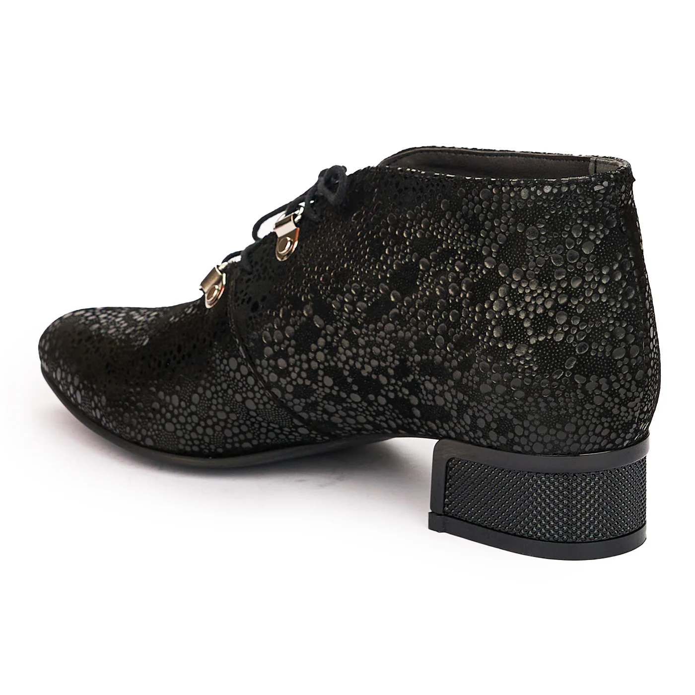 Botine cu Siret Dama Toc 3.5 Cm din Piele Naturala Negre 12300 - Image 2