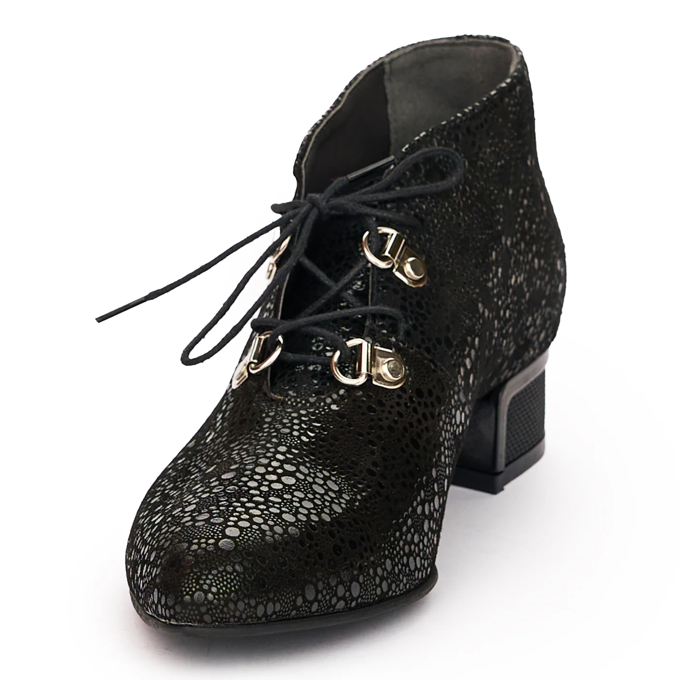 Botine cu Siret Dama Toc 3.5 Cm din Piele Naturala Negre 12300 - Image 3