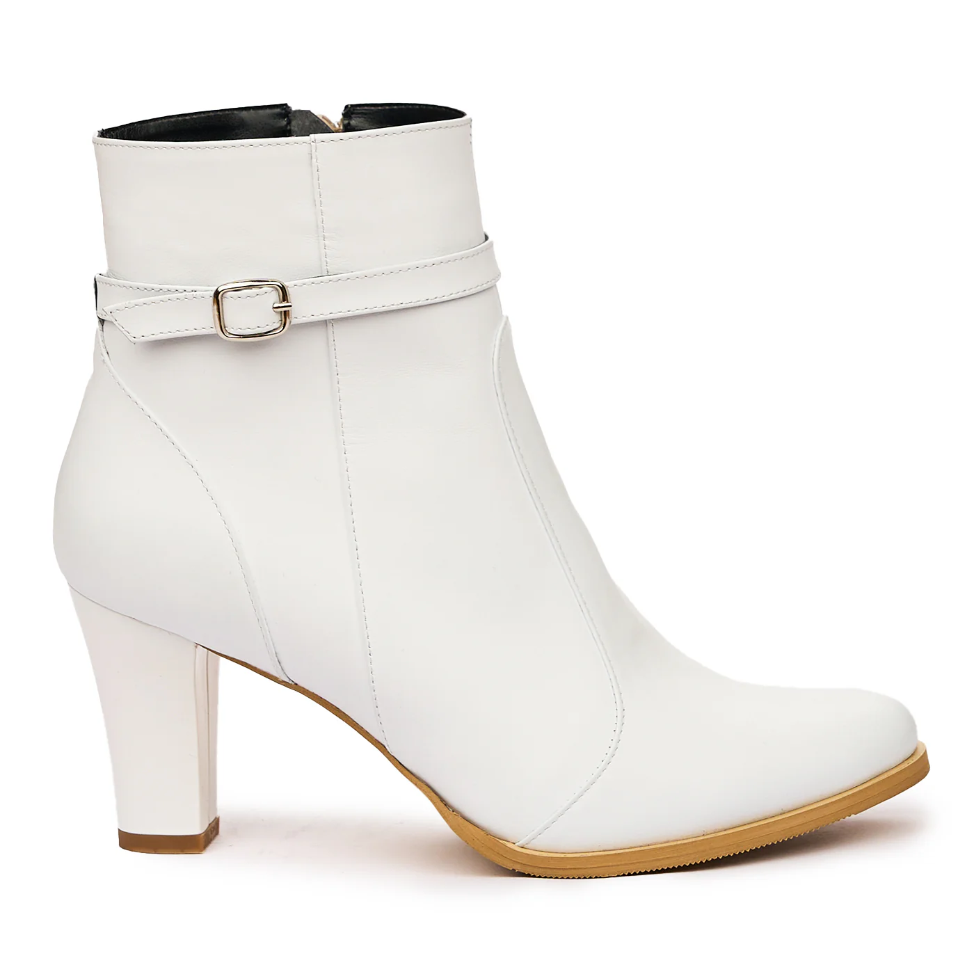 Botine cu Toc Albe din Piele Naturala 6646