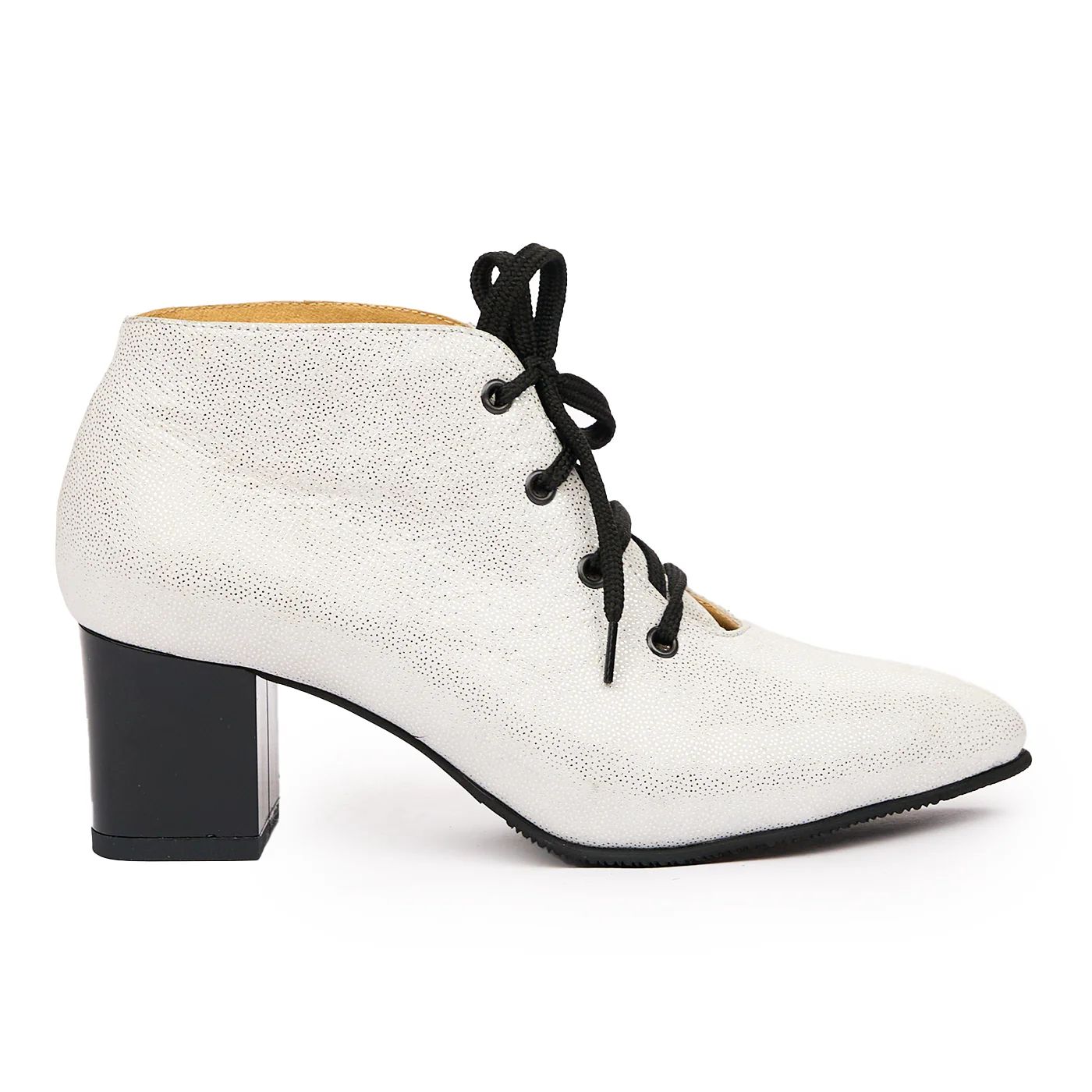Botine cu Toc Gros Albe din Piele Naturala 6620