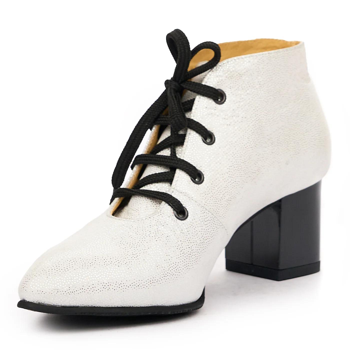 Botine cu Toc Gros Albe din Piele Naturala 6620 - Image 4