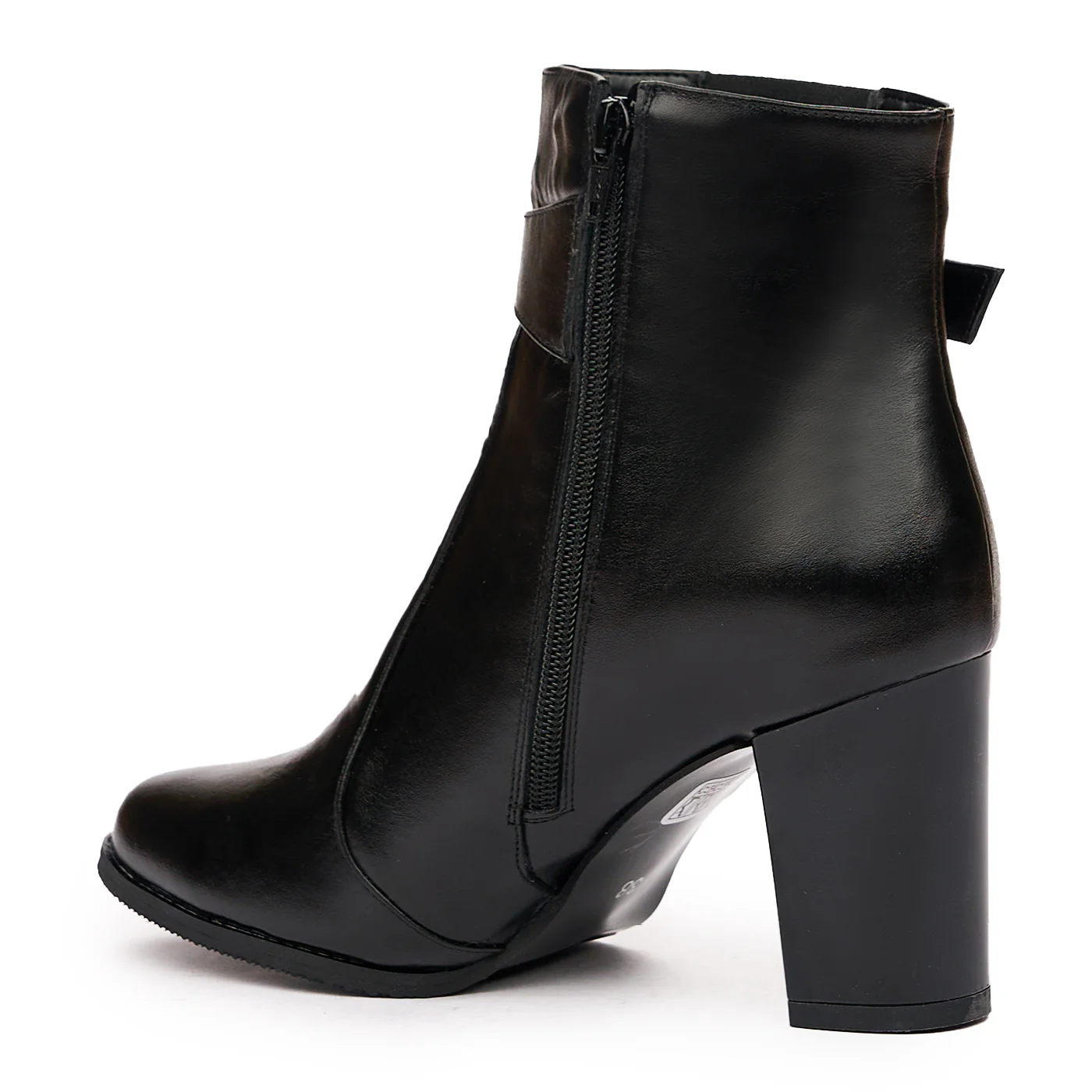 Botine cu Toc Gros Dama din Piele Naturala Neagra 6559 - Image 3