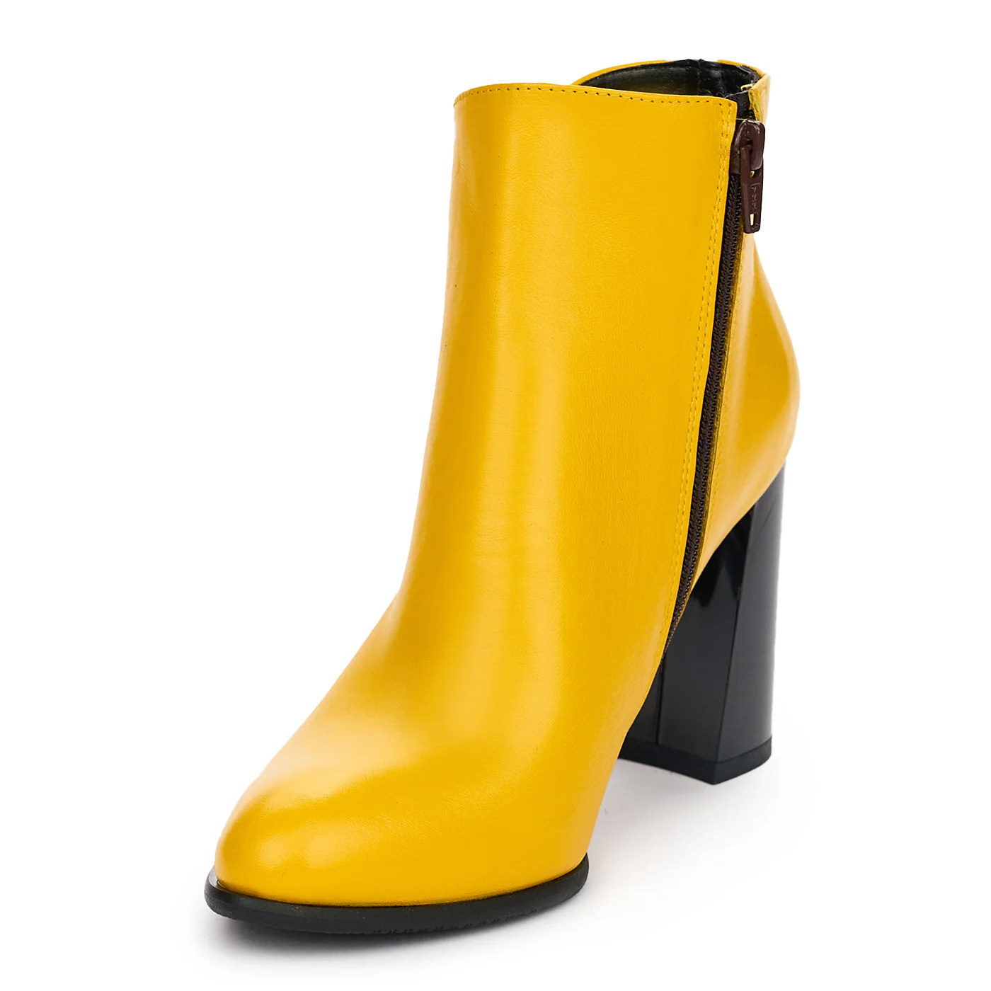 Botine cu Toc Gros Elegante Dama din Piele Naturala Galbena 12554 - Image 3