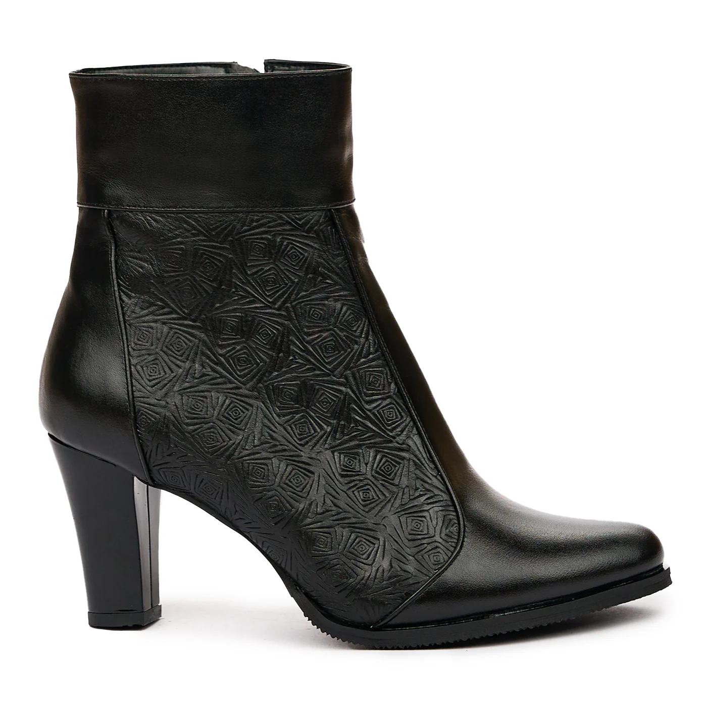 Botine cu Toc Piele Naturala Neagra 6711