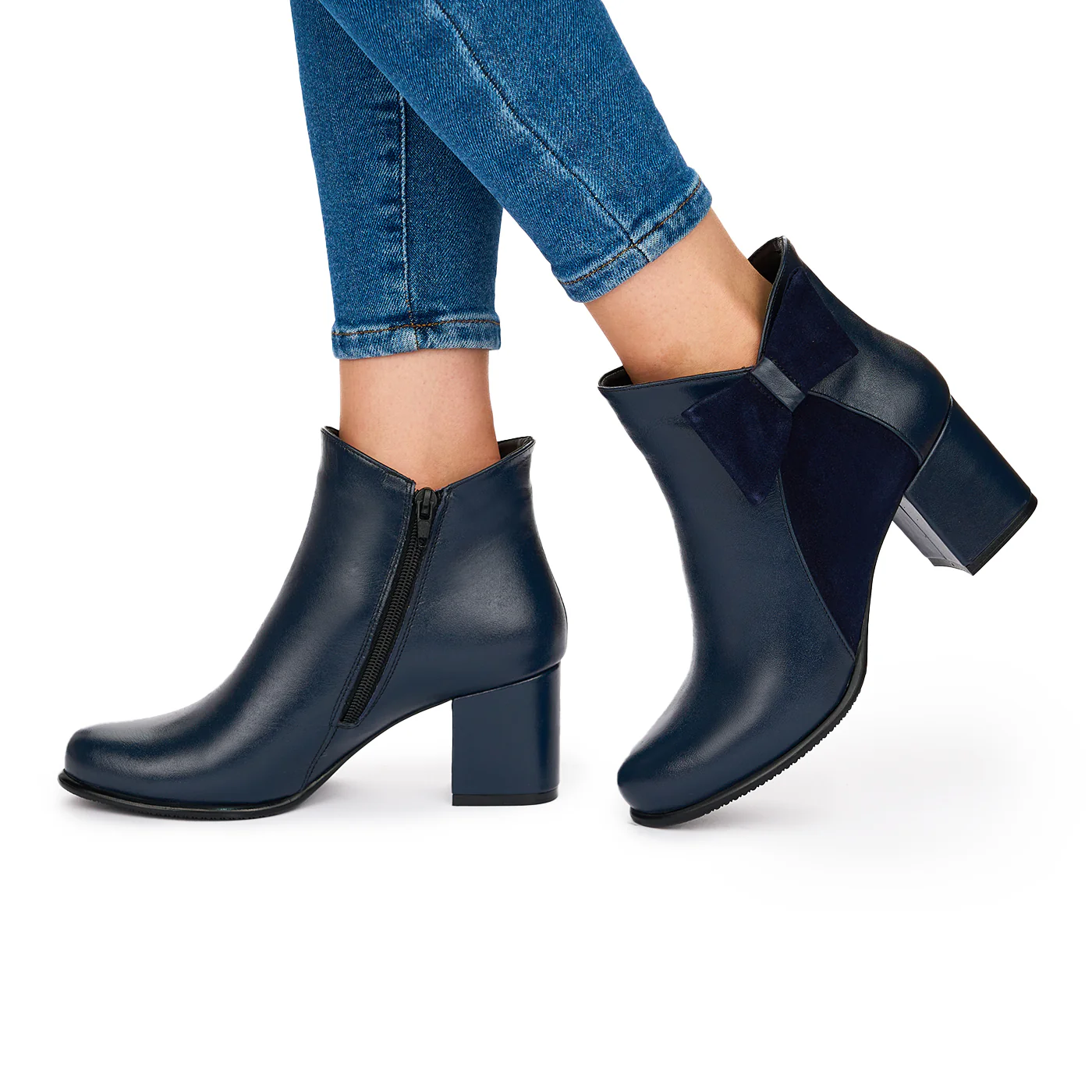 Botine Dama Din Piele Naturala bleumarin cu toc gros 6.5 cm 10599 - Image 3
