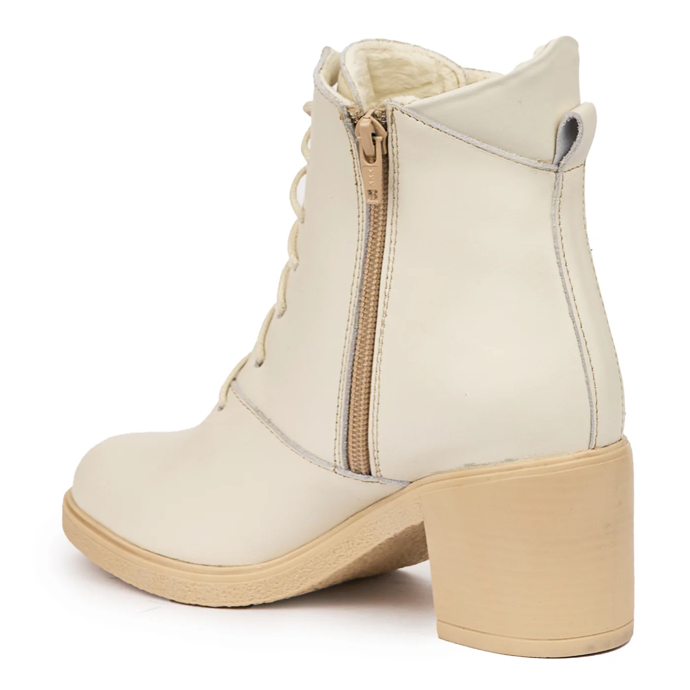 Botine dama din piele naturala alba cu toc gros 14248 - Image 2