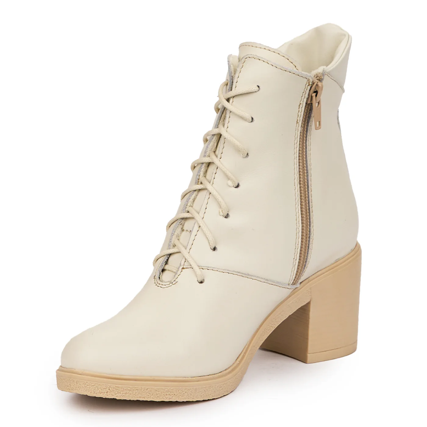Botine dama din piele naturala alba cu toc gros 14248 - Image 3