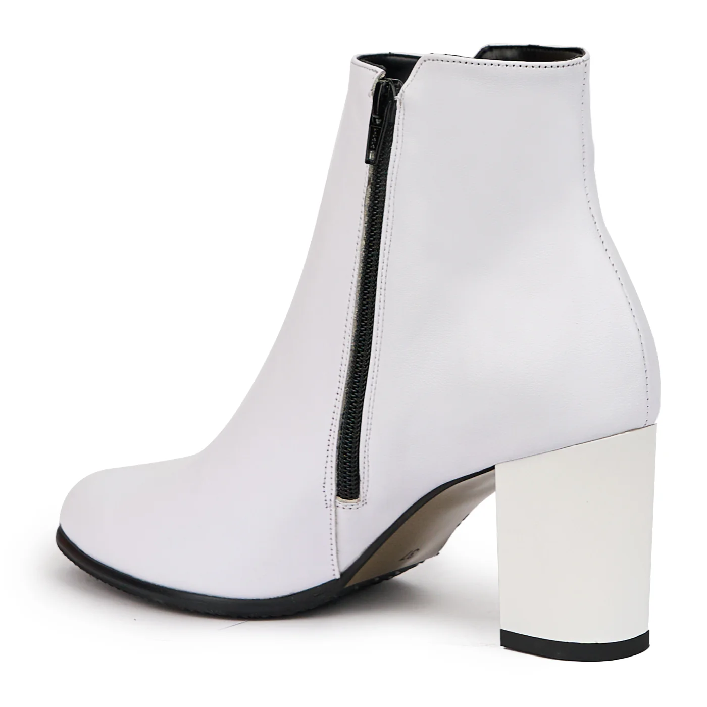 Botine dama din piele naturala alba cu toc gros 7.5 cm 14517 - Image 2