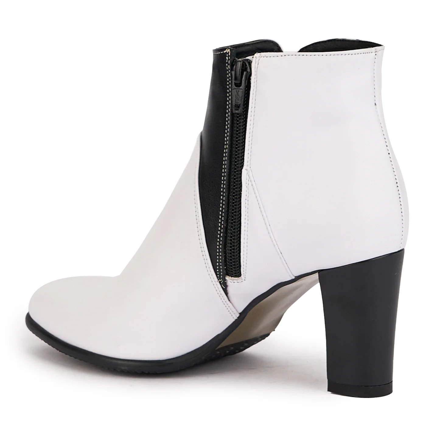 Botine dama din piele naturala alba cu toc gros 7.5 cm 17038 - Image 2