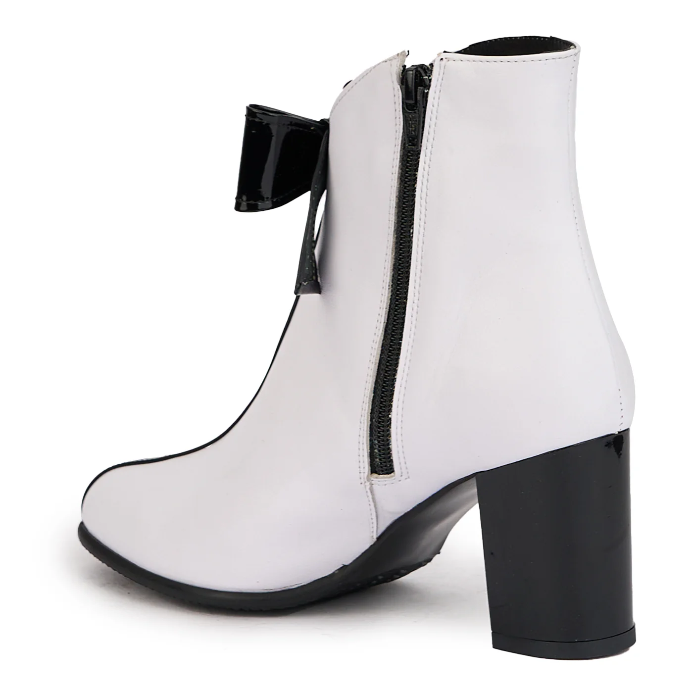 Botine dama din piele naturala alba cu toc gros 7.5 cm 17166 - Image 2