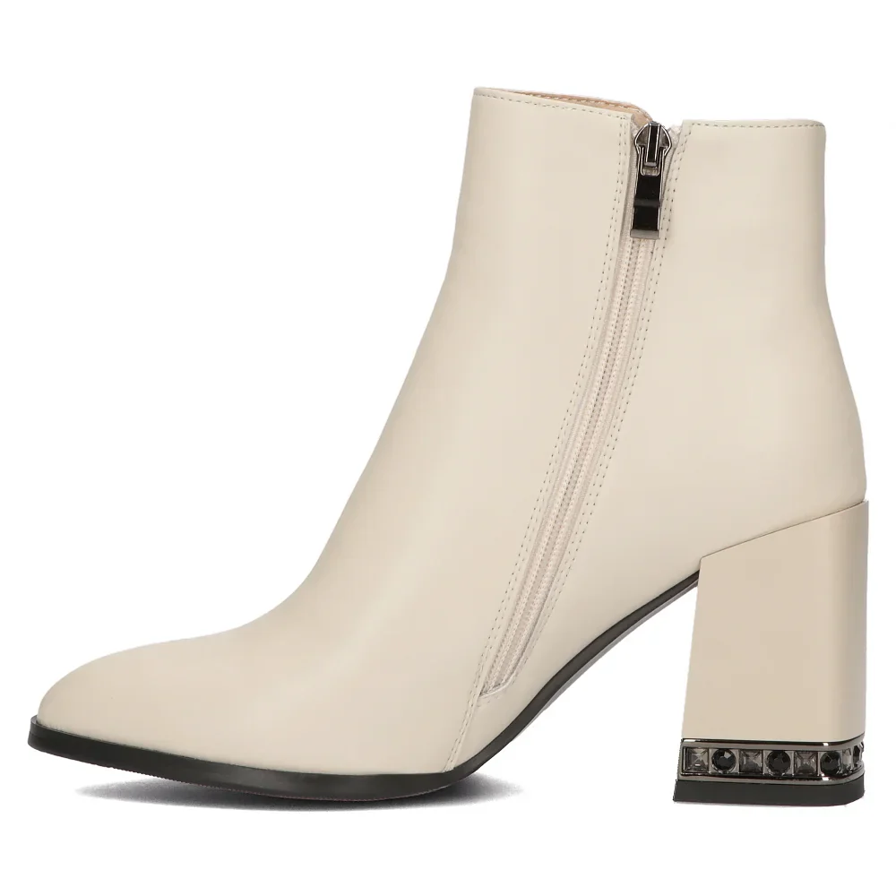 Botine dama din piele naturala alba cu toc gros 8 cm 14342 - Image 3