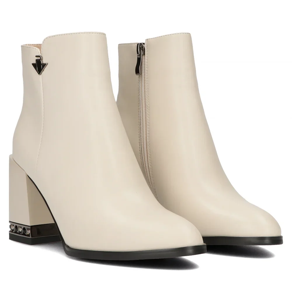 Botine dama din piele naturala alba cu toc gros 8 cm 14342 - Image 4
