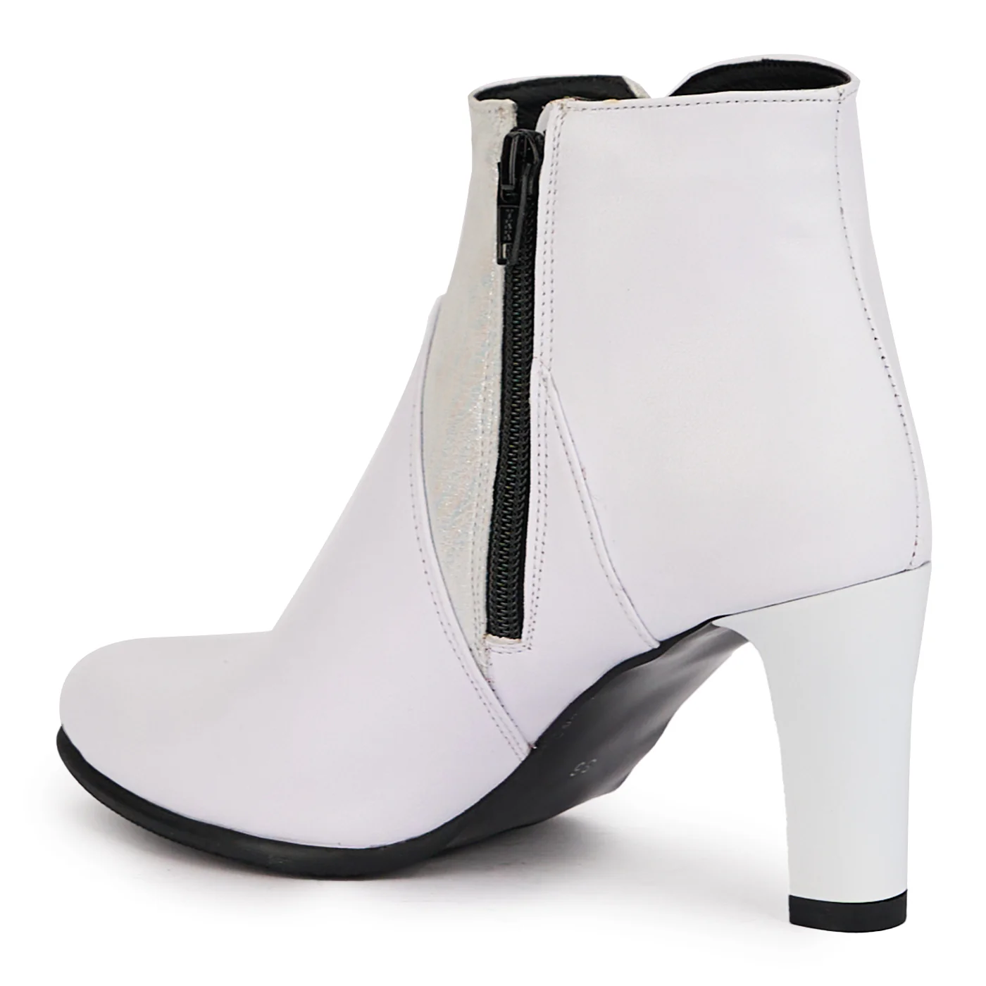 Botine dama din piele naturala alba cu toc gros 8 cm 16950 - Image 2