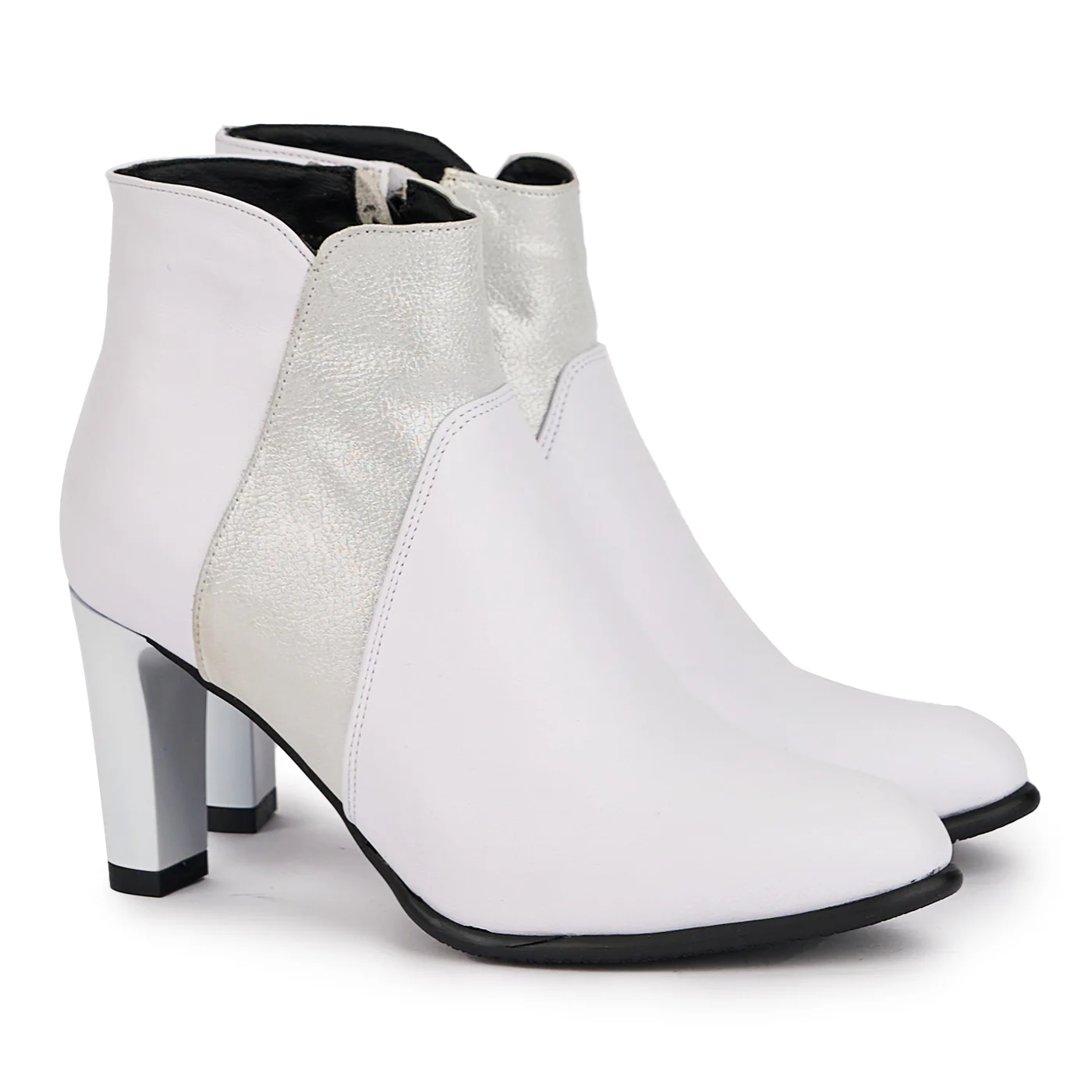 Botine dama din piele naturala alba cu toc gros 8 cm 16950 - Image 4