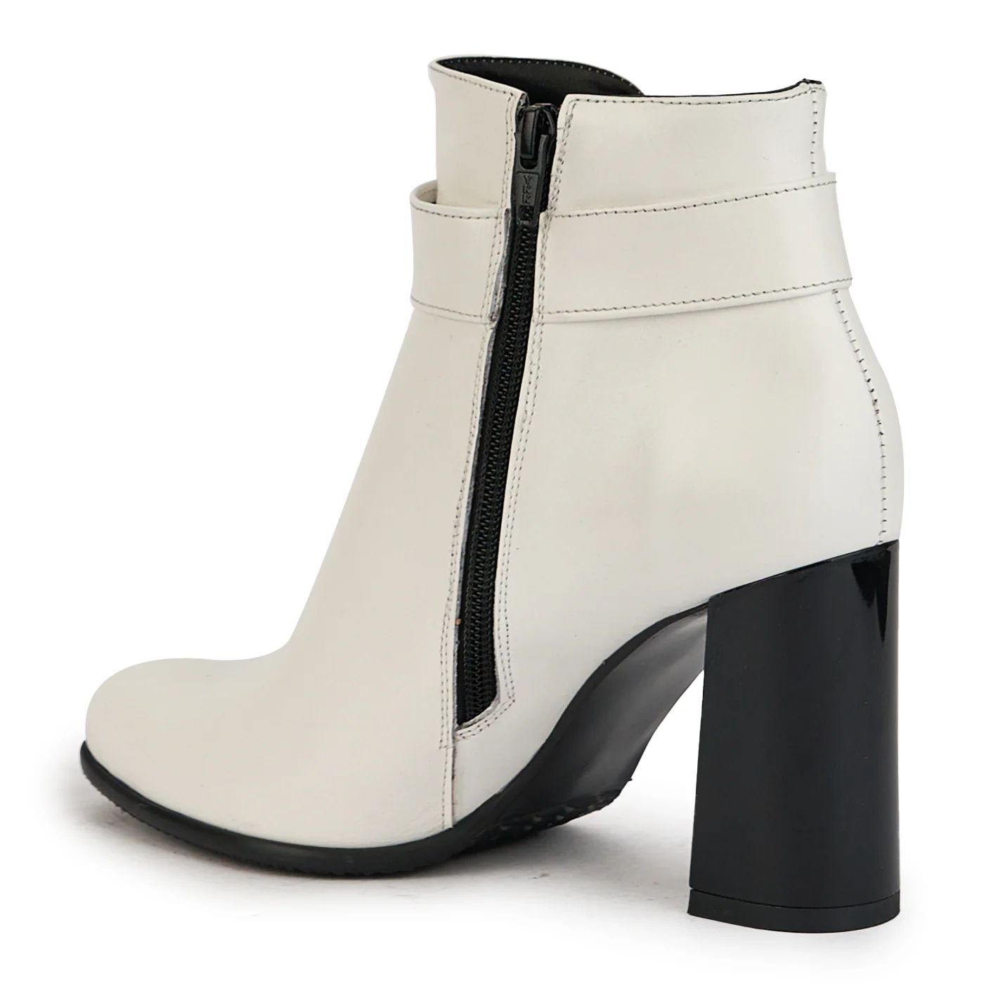 Botine dama din piele naturala alba cu toc gros 9 cm 17359 - Image 2