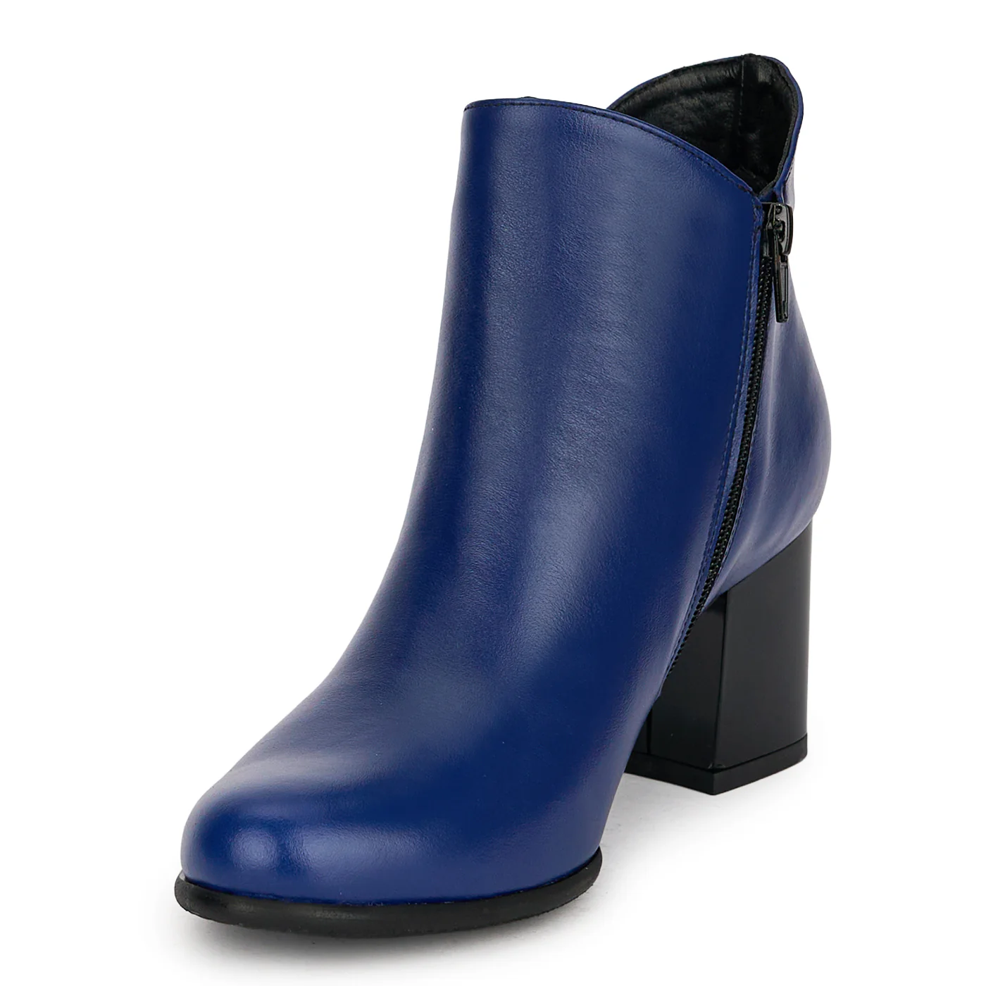Botine dama din piele naturala albastra cu toc gros 6.5 cm 19142 - Image 3