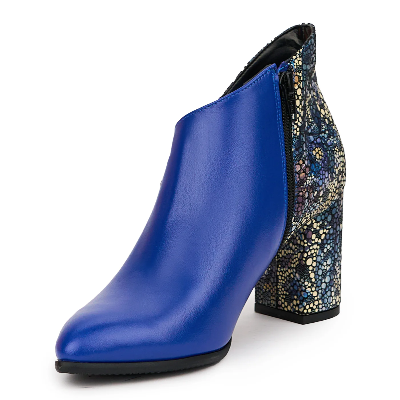 Botine dama din piele naturala albastra cu toc gros 7.5 cm 14514 - Image 3