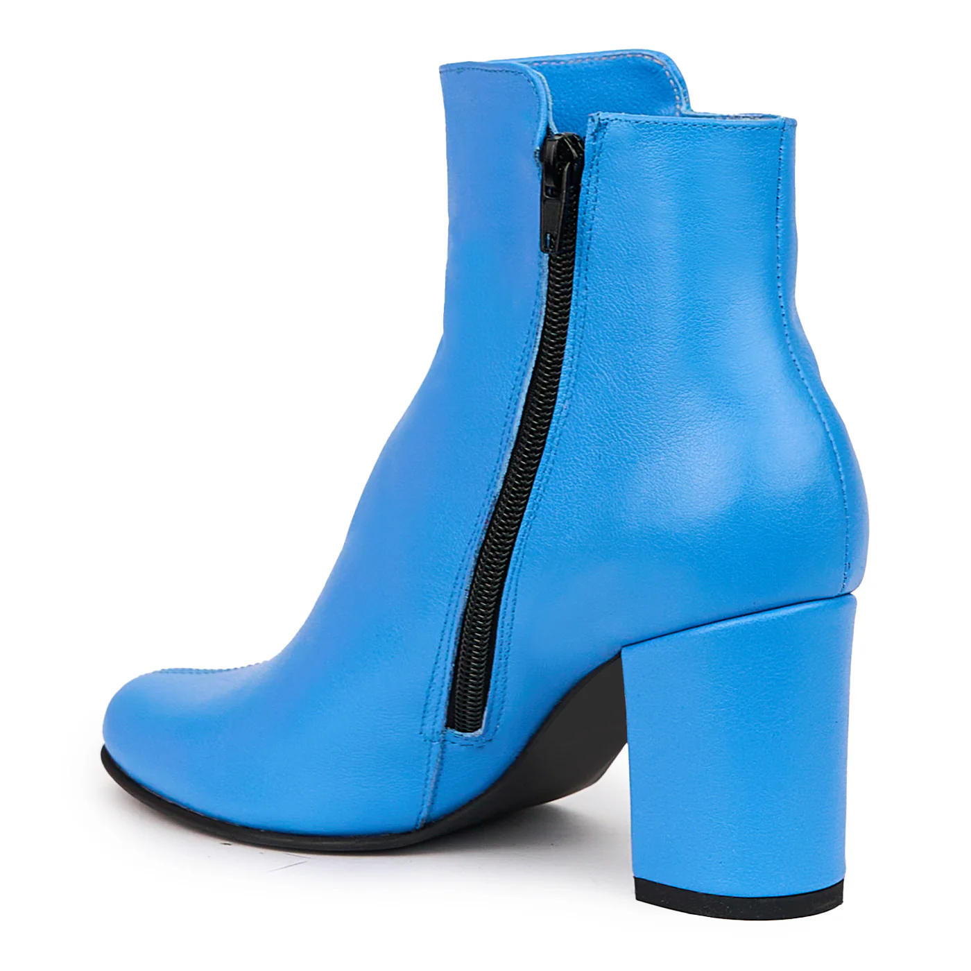 Botine dama din piele naturala albastra cu toc gros 8 cm 14407 - Image 2