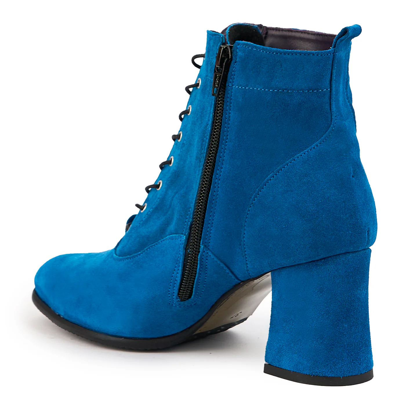 Botine dama din piele naturala albastra cu toc gros 8 cm 14718 - Image 2
