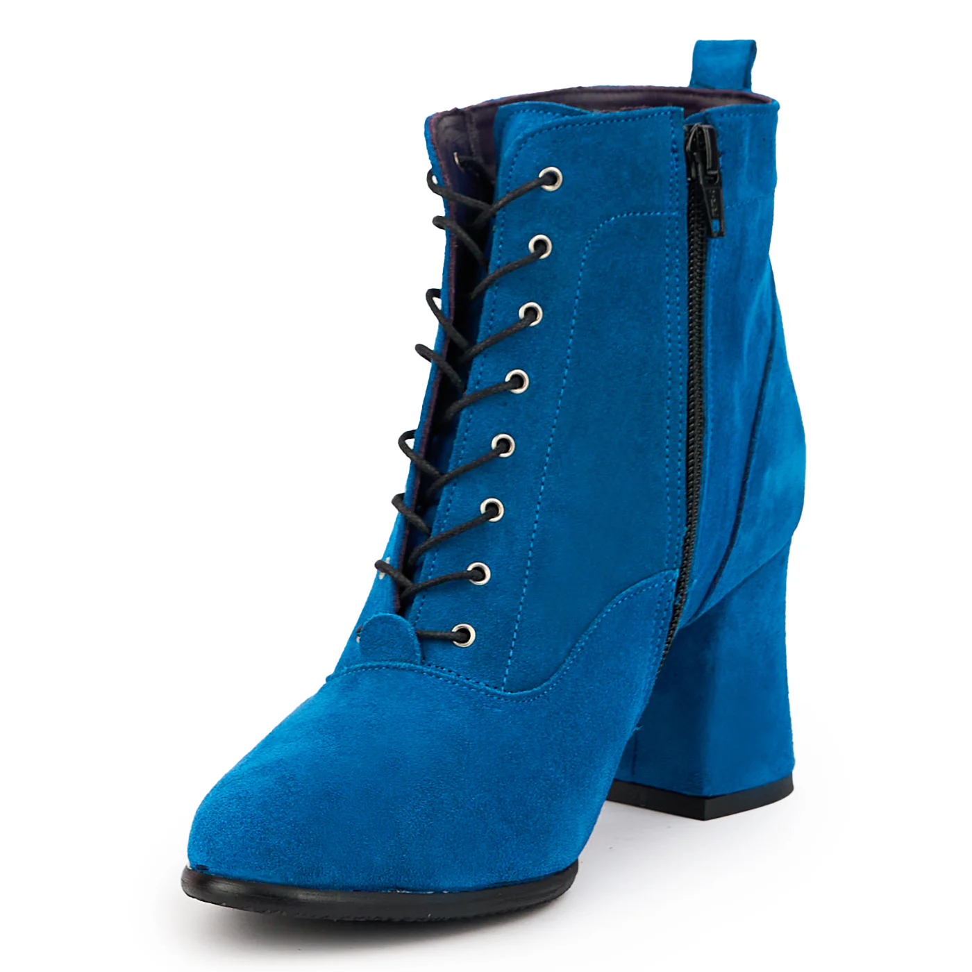 Botine dama din piele naturala albastra cu toc gros 8 cm 14718 - Image 3