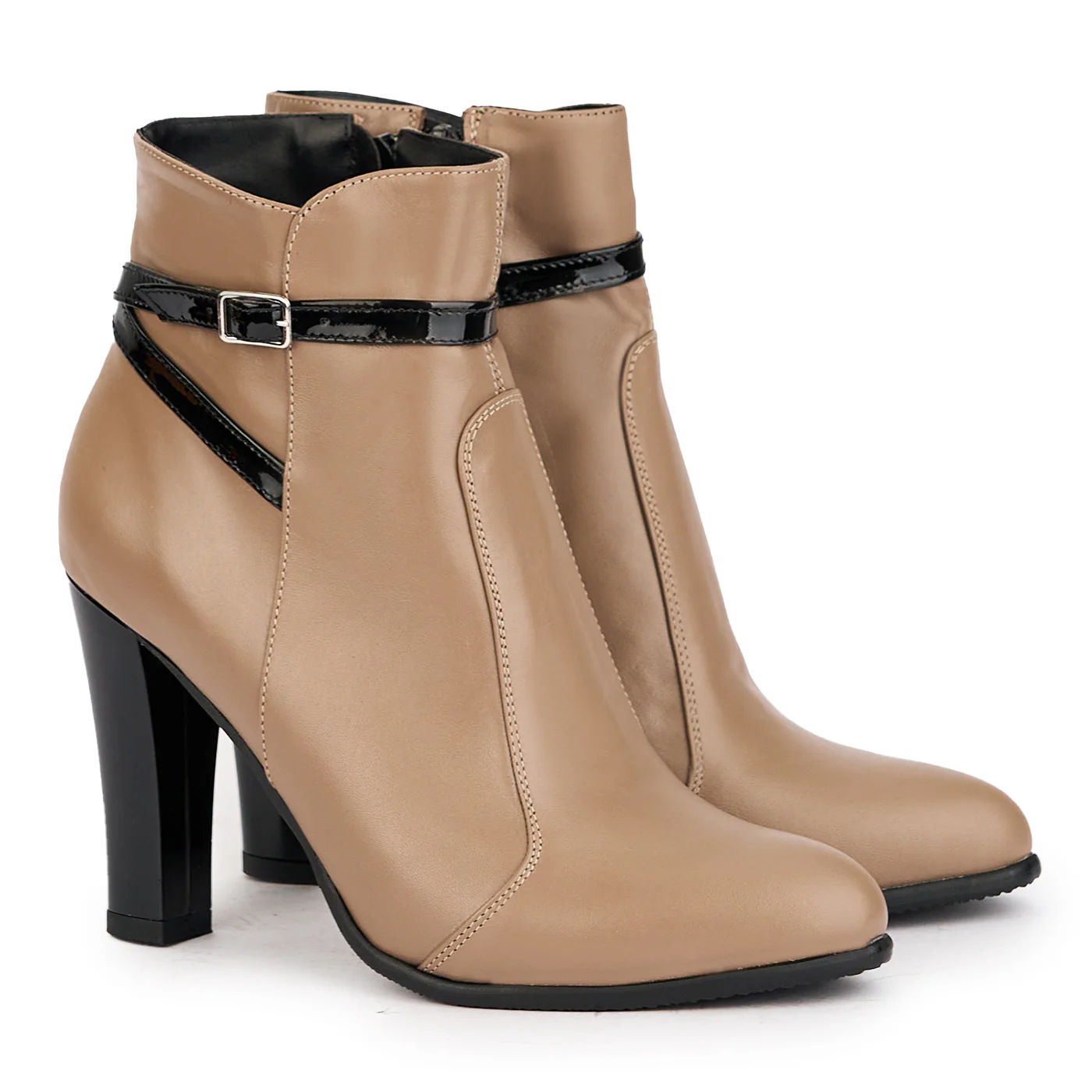 Botine dama din piele naturala bej cu toc gros 10 cm 17205 - Image 4