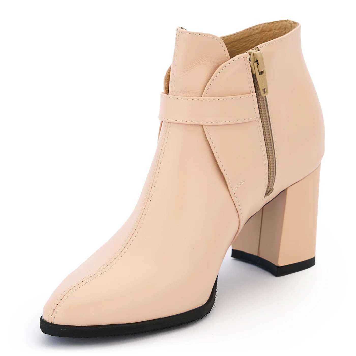 Botine dama din piele naturala bej cu toc gros 14211 - Image 3