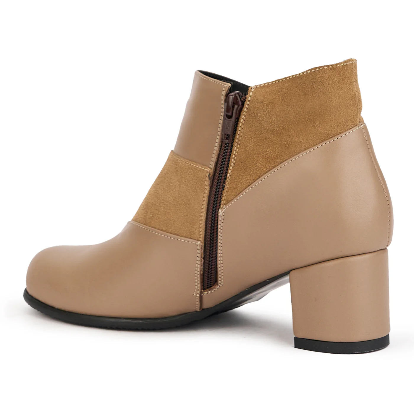 Botine dama din piele naturala bej cu toc gros 5.5 cm 17262 - Image 2