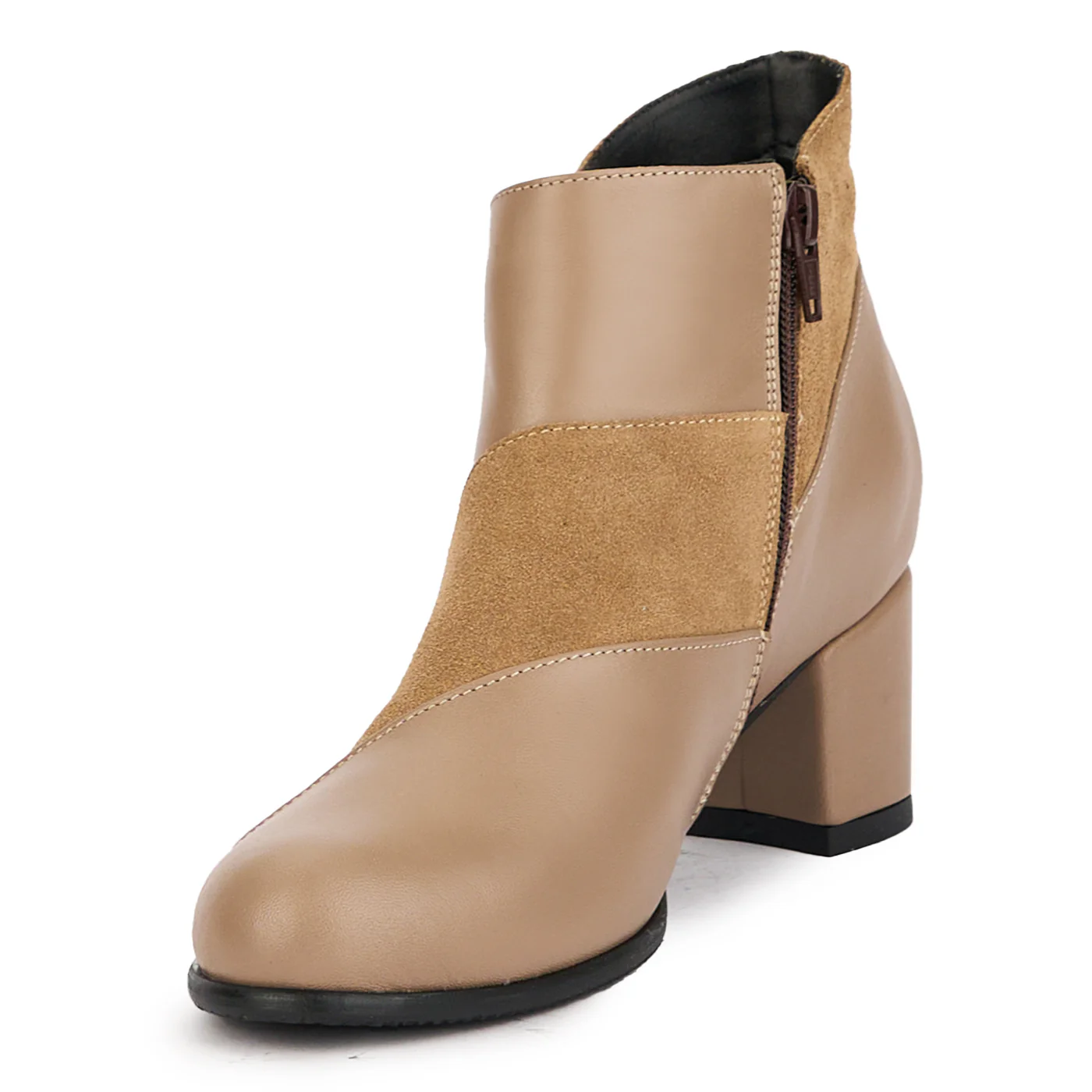 Botine dama din piele naturala bej cu toc gros 5.5 cm 17262 - Image 3