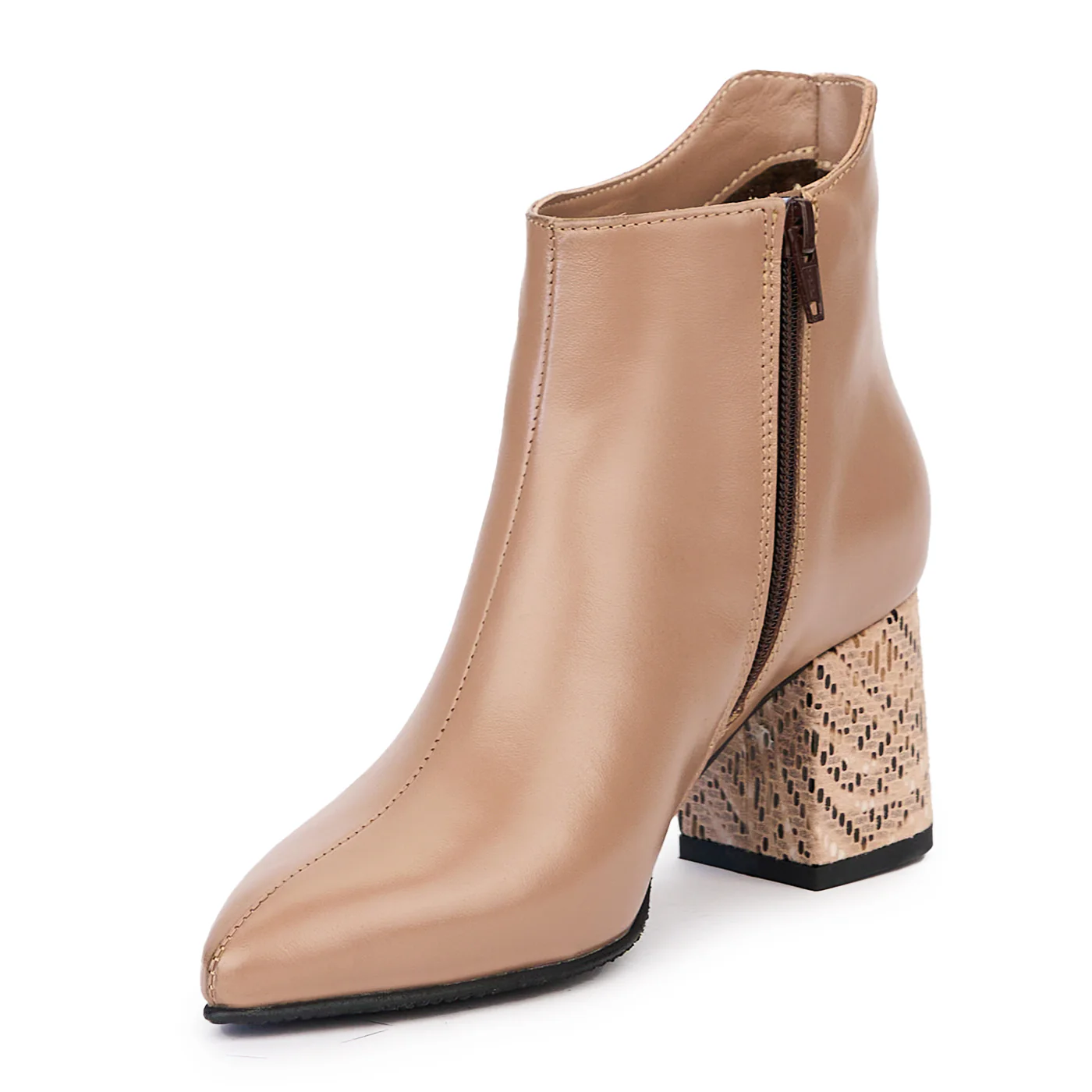Botine dama din piele naturala bej cu toc gros 6.5 cm 14501 - Image 3