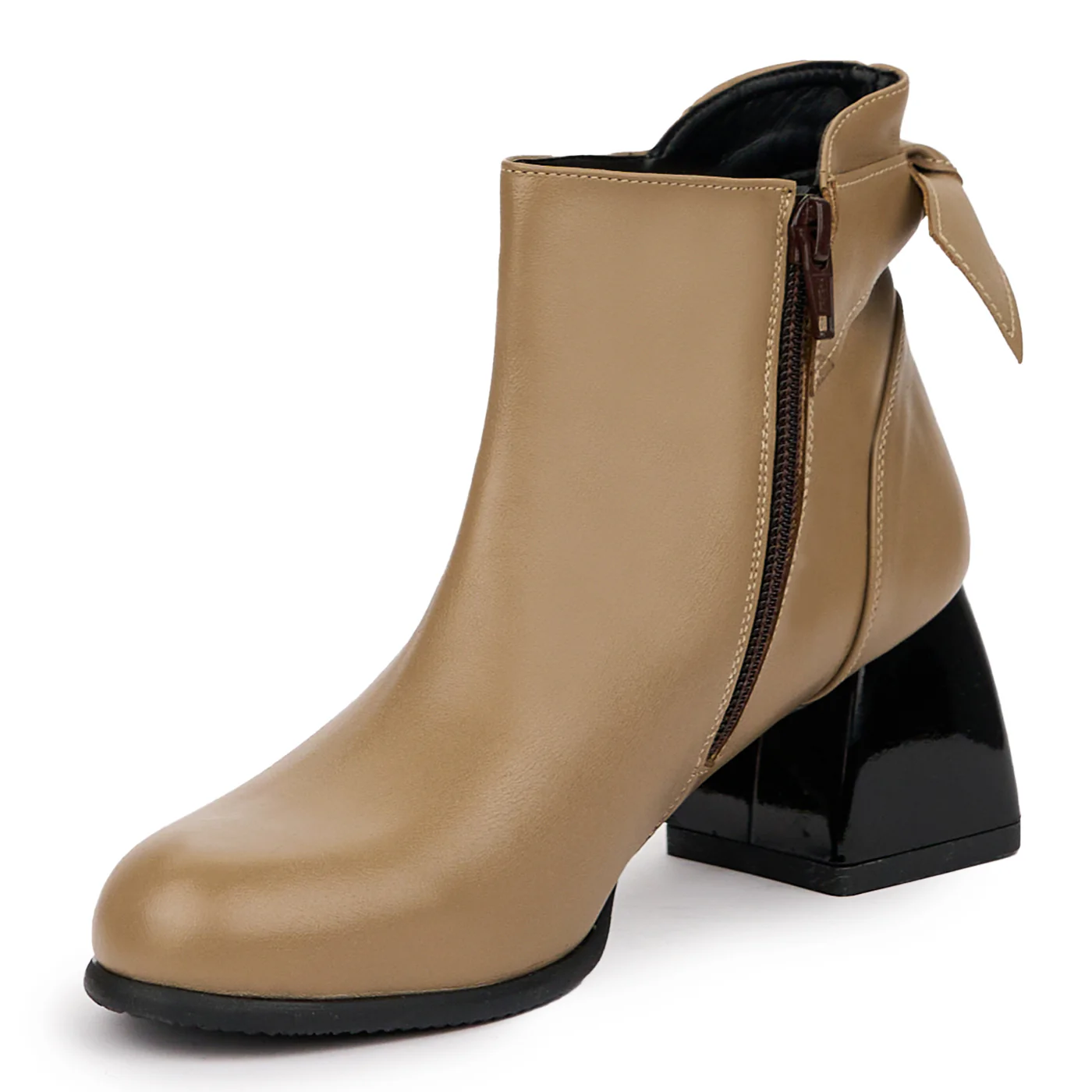Botine dama din piele naturala bej cu toc gros 6 cm 14359 - Image 3