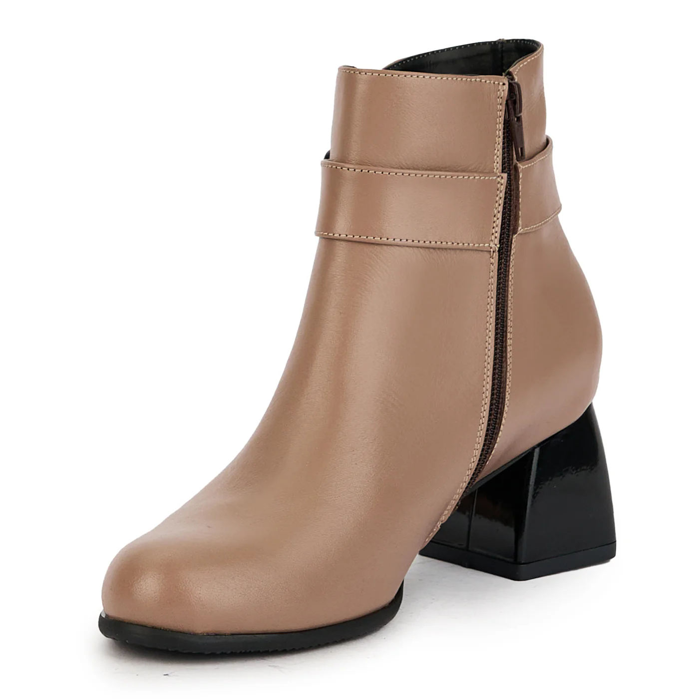 Botine dama din piele naturala bej cu toc gros 6 cm 17348 - Image 3