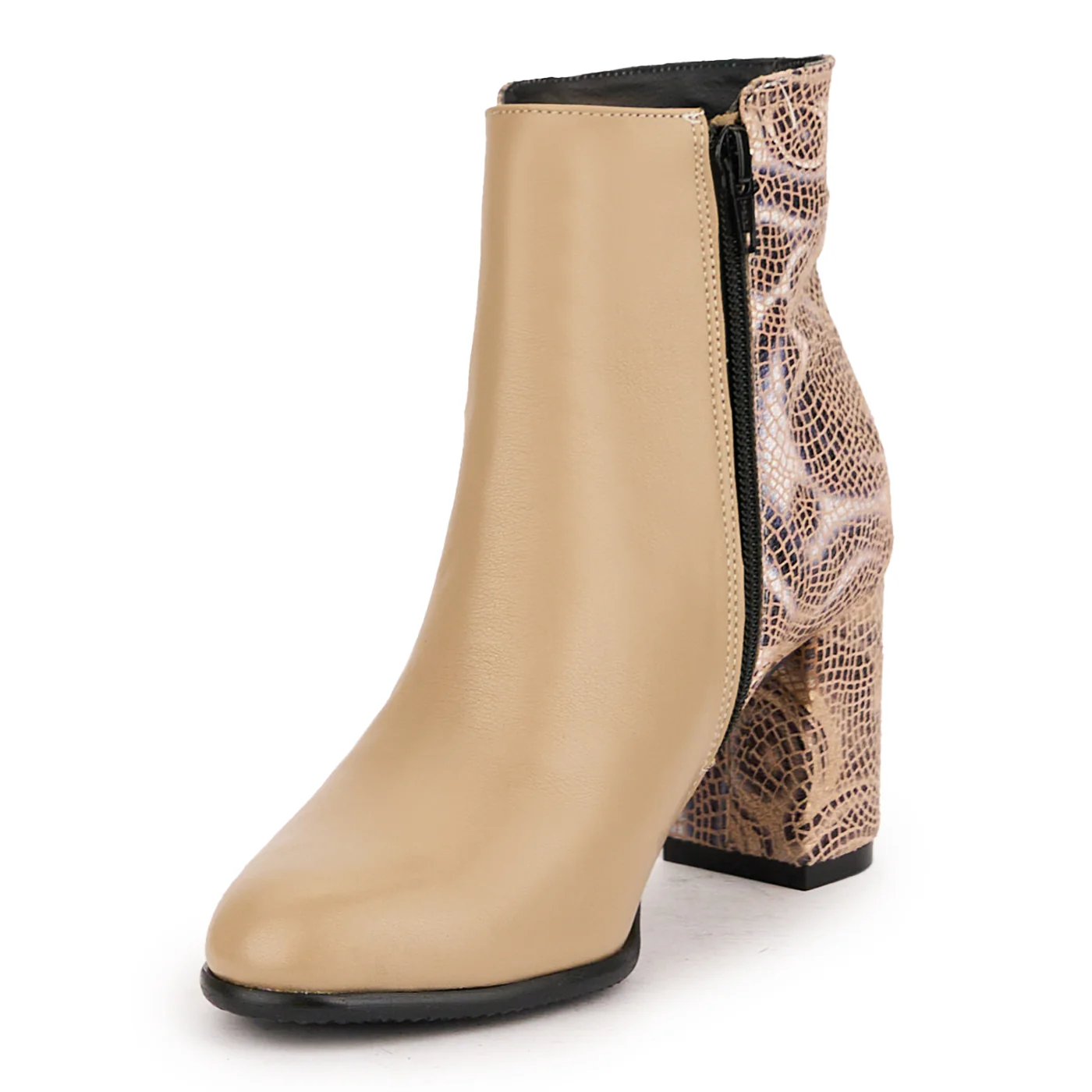 Botine dama din piele naturala bej cu toc gros 7.5 cm 16700 - Image 3