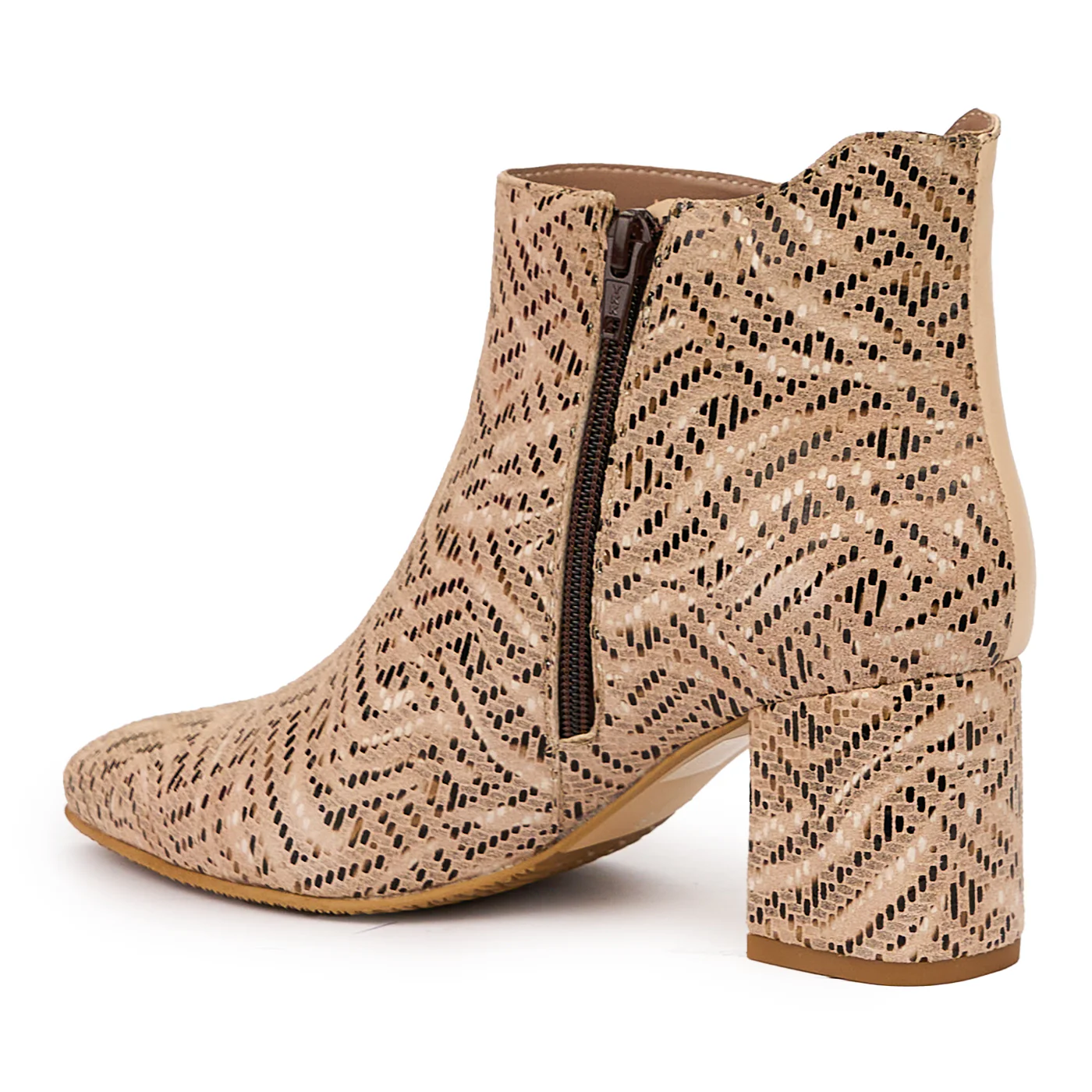 Botine dama din piele naturala bej cu toc gros 7 cm 14444 - Image 2