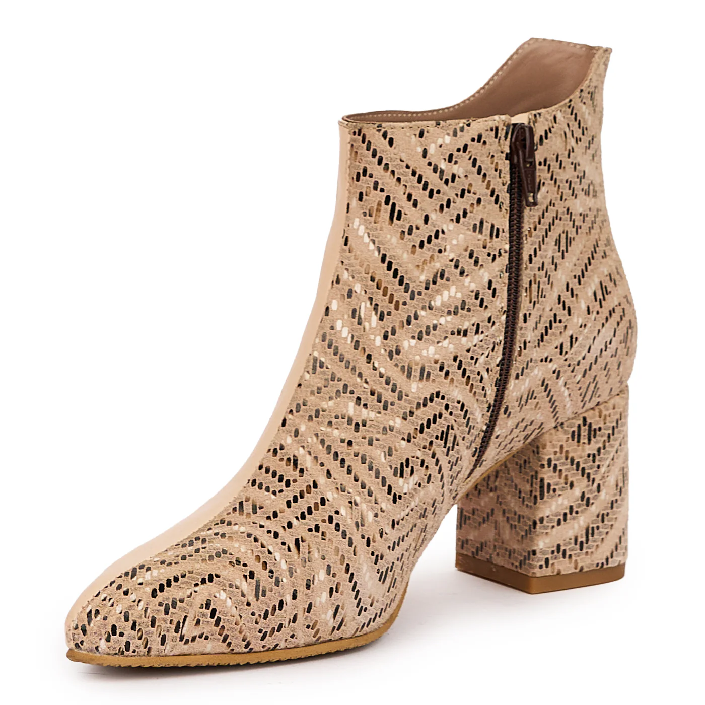 Botine dama din piele naturala bej cu toc gros 7 cm 14444 - Image 3