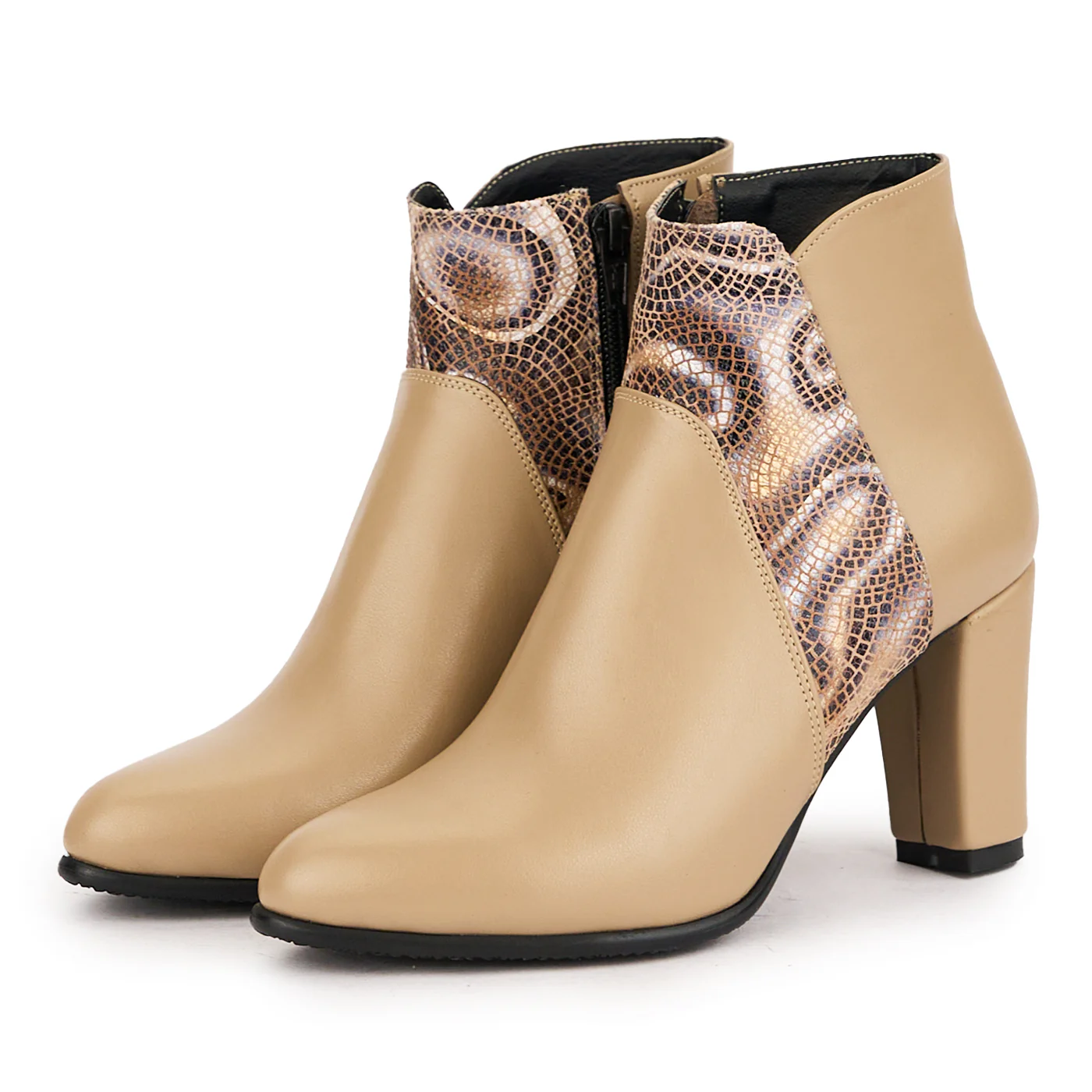 Botine dama din piele naturala bej cu toc gros 8 cm 16701 - Image 3