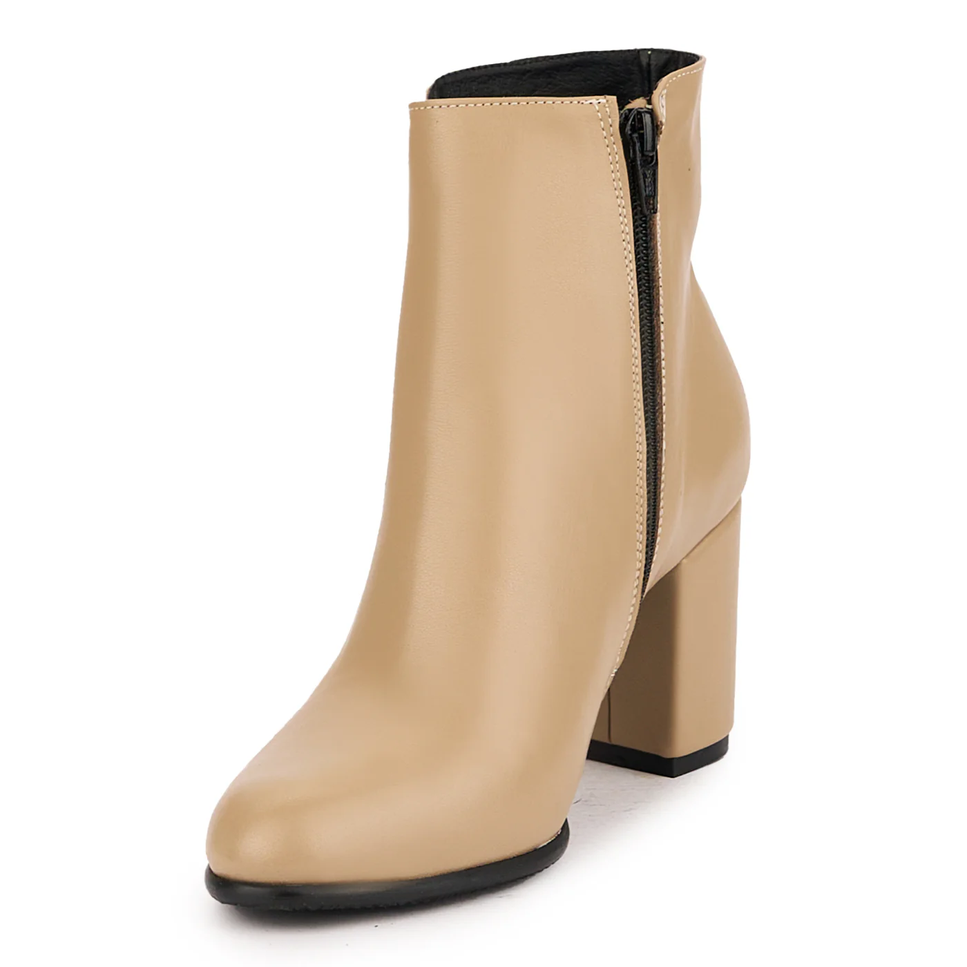 Botine dama din piele naturala bej cu toc gros 8 cm 16710 - Image 3