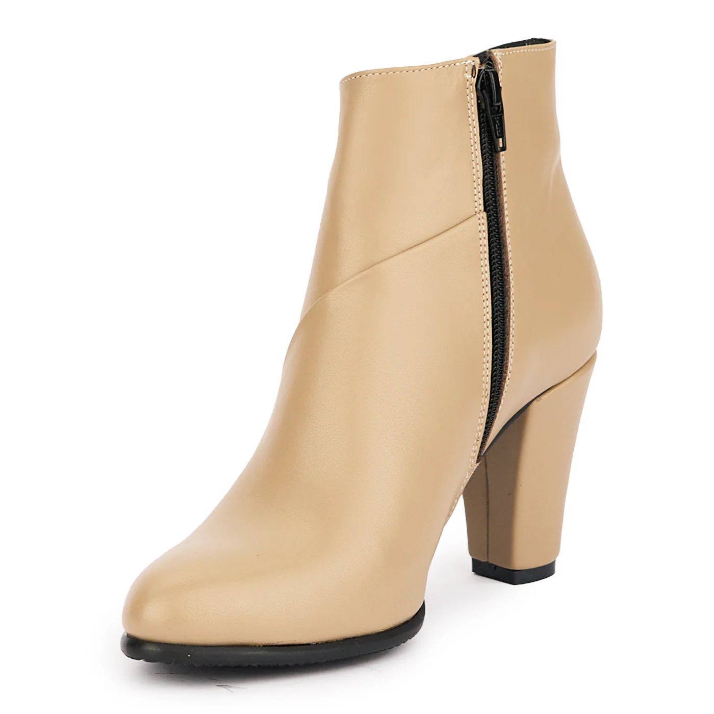 Botine dama din piele naturala bej cu toc gros 8 cm 16951 - Image 3