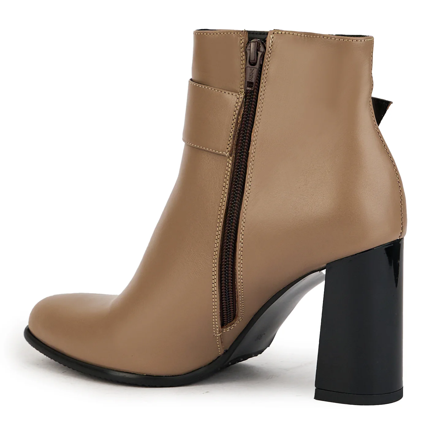 Botine dama din piele naturala bej cu toc gros 9 cm 17352 - Image 2