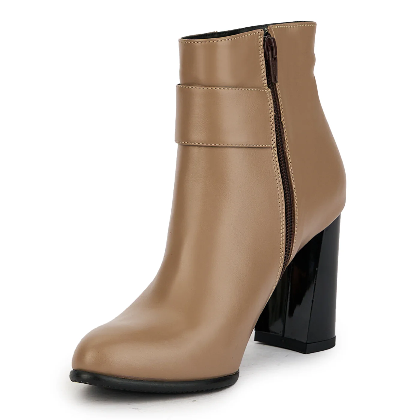 Botine dama din piele naturala bej cu toc gros 9 cm 17352 - Image 3