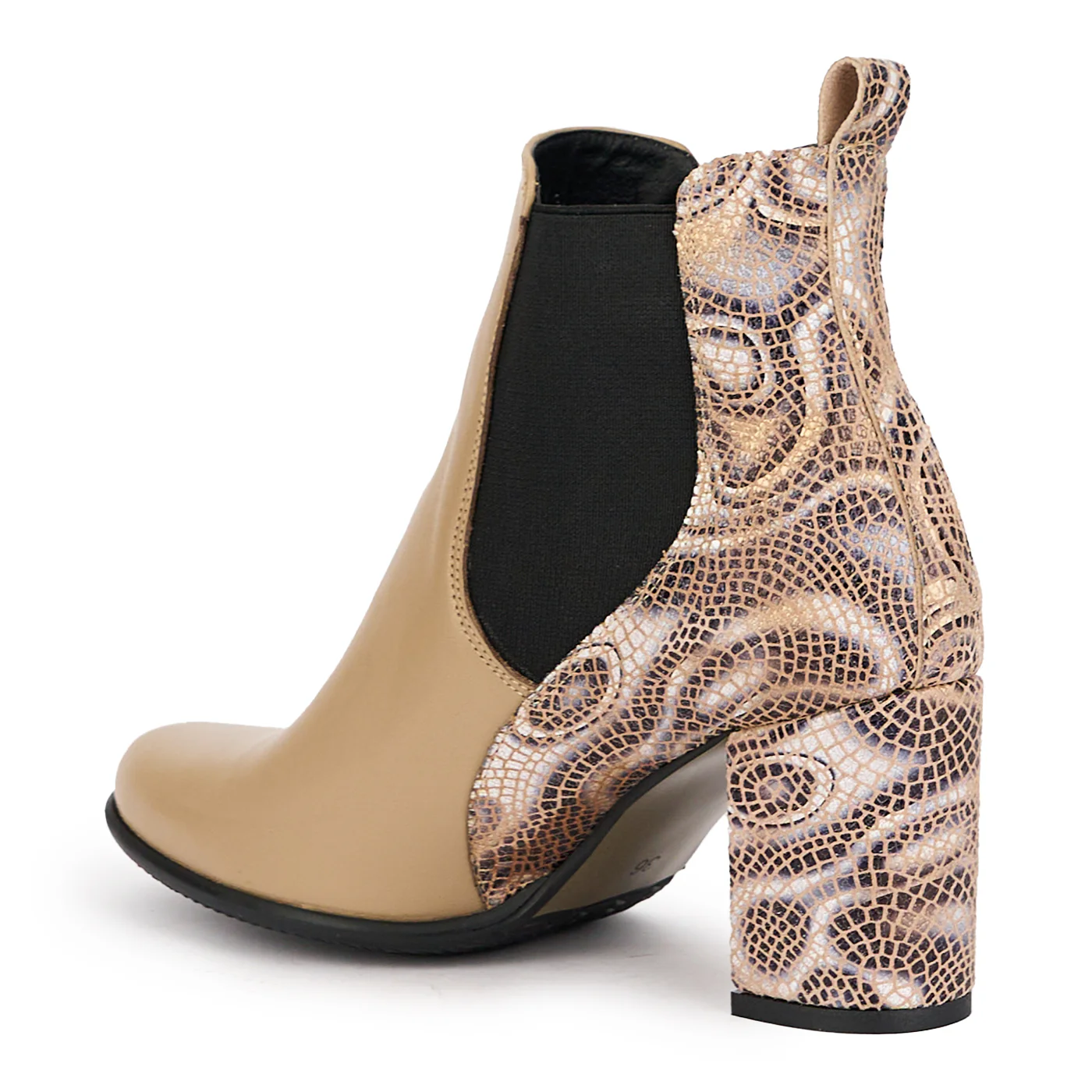 Botine dama din piele naturala bej + multicolor cu toc gros 7 cm 17037 - Image 2