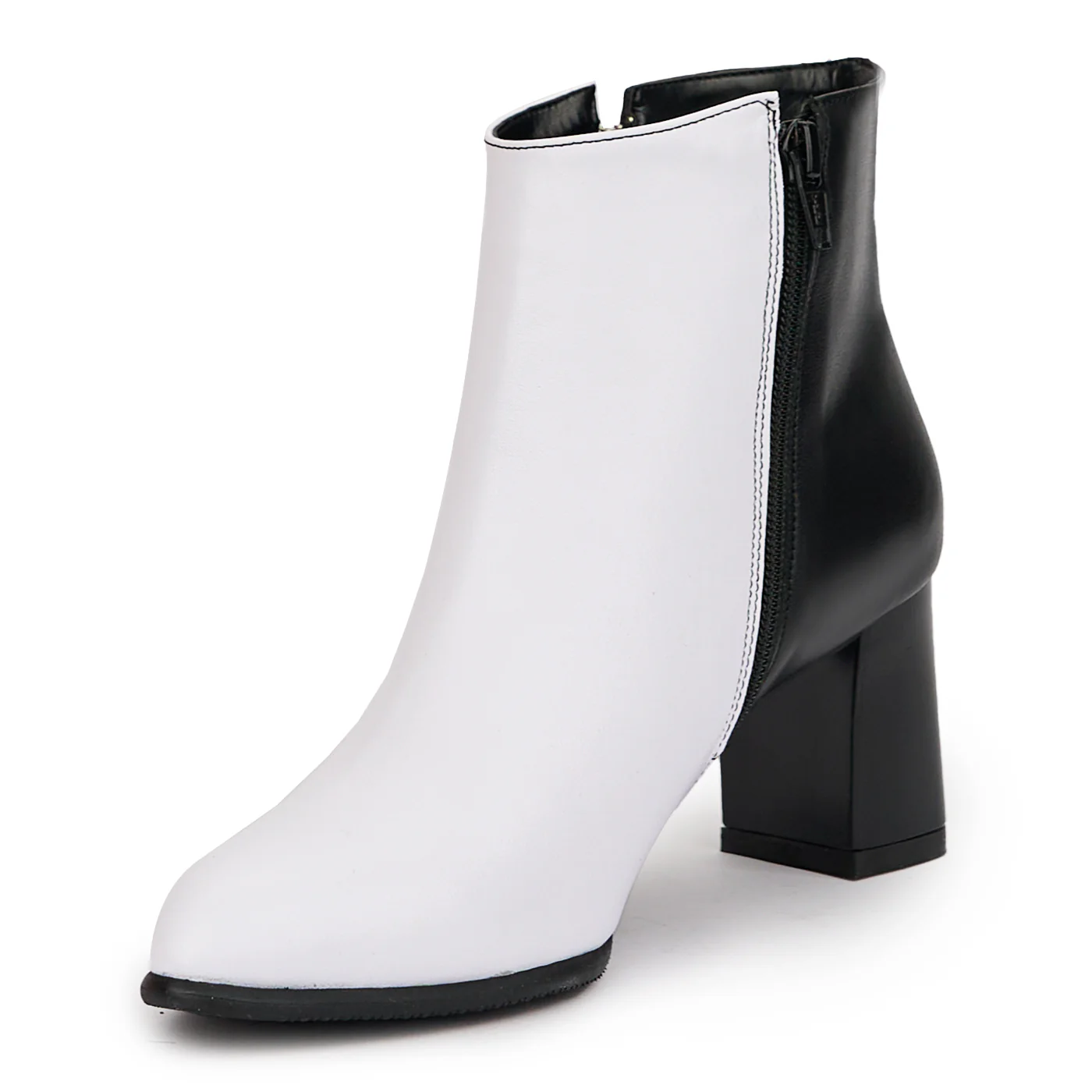 Botine dama din piele naturala bicolar alb-negru cu toc gros 7.5 cm 14516 - Image 3