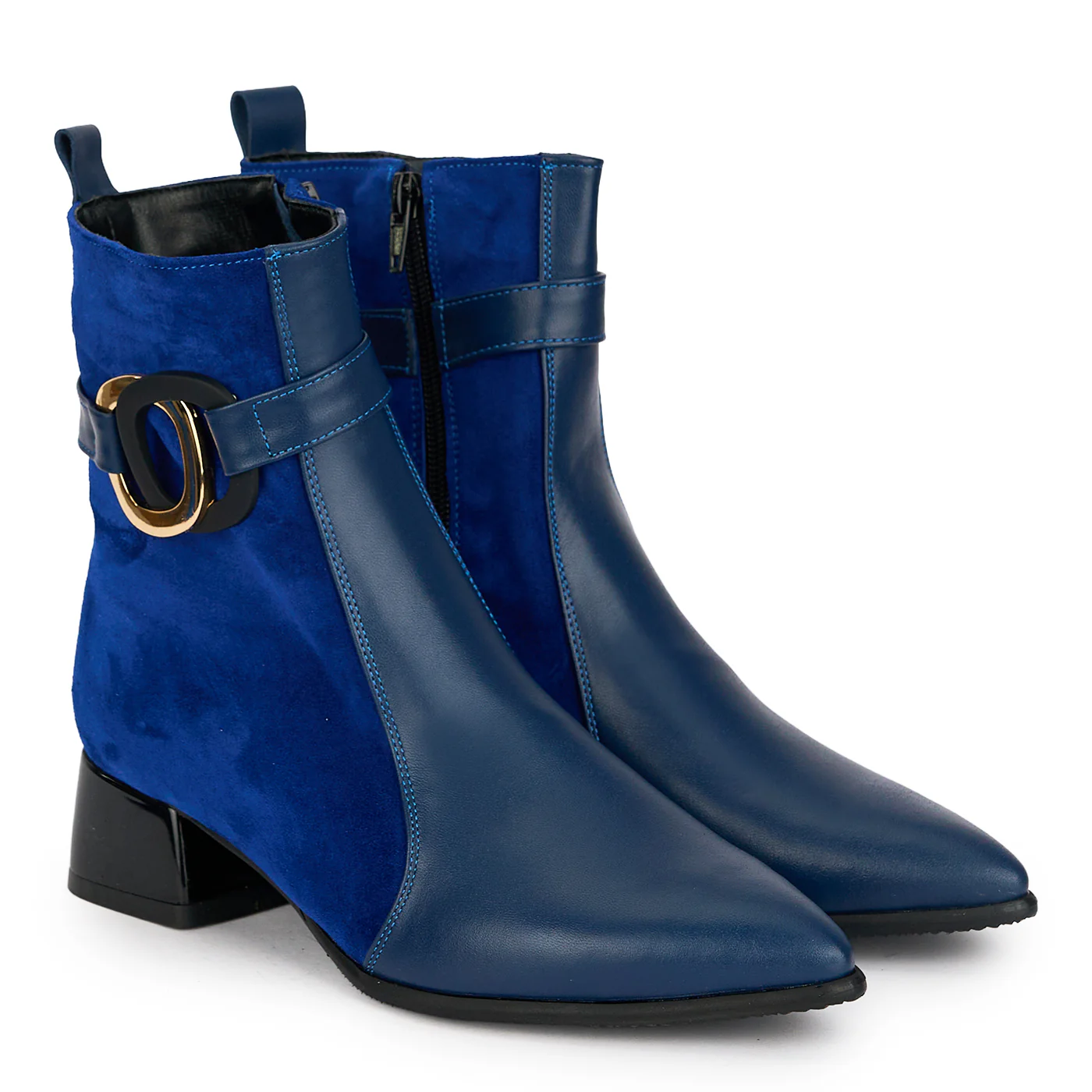 Botine dama din piele naturala bleumarin cu toc gros 4 cm 19110 - Image 4