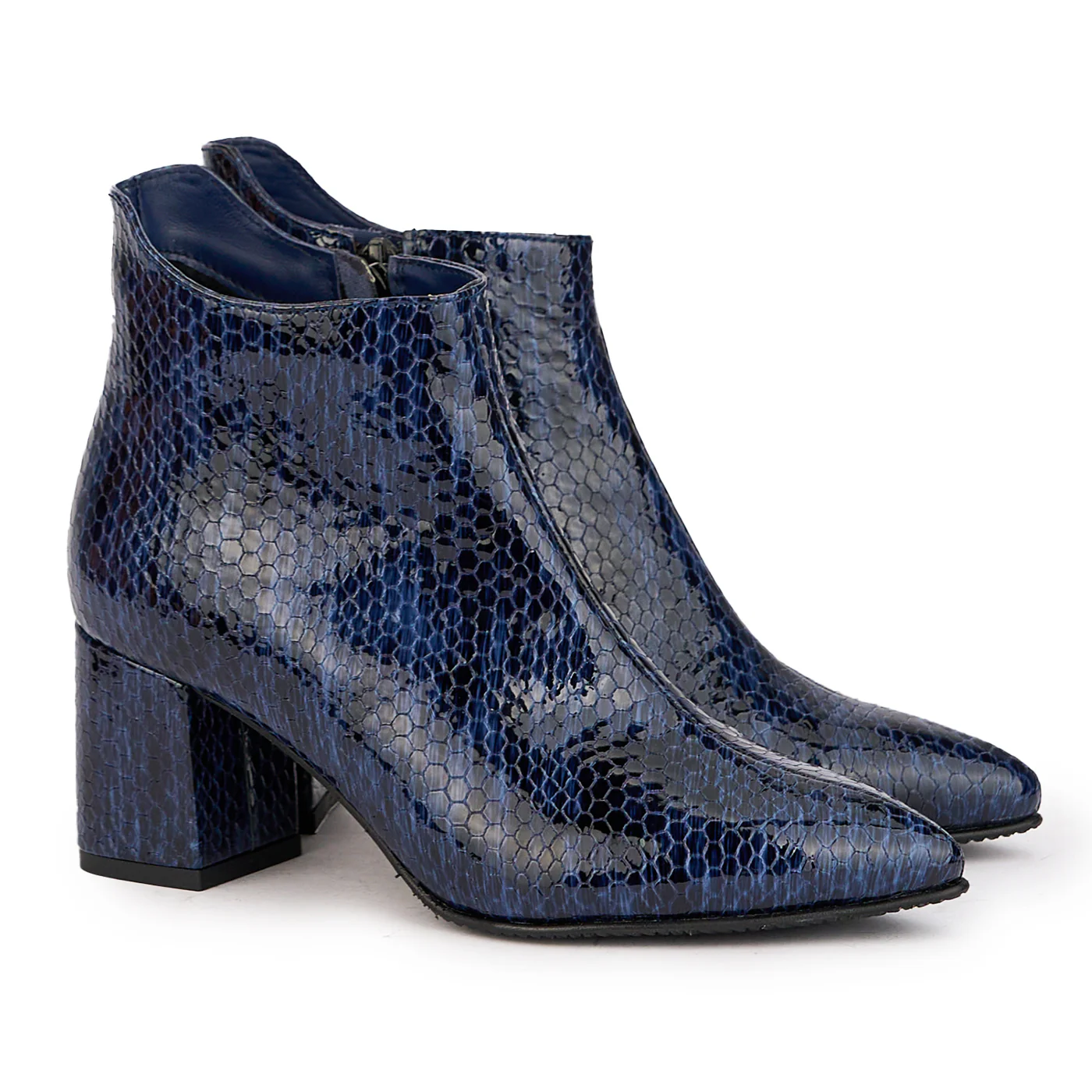 Botine dama din piele naturala bleumarin cu toc gros 6.5 cm 17159 - Image 4