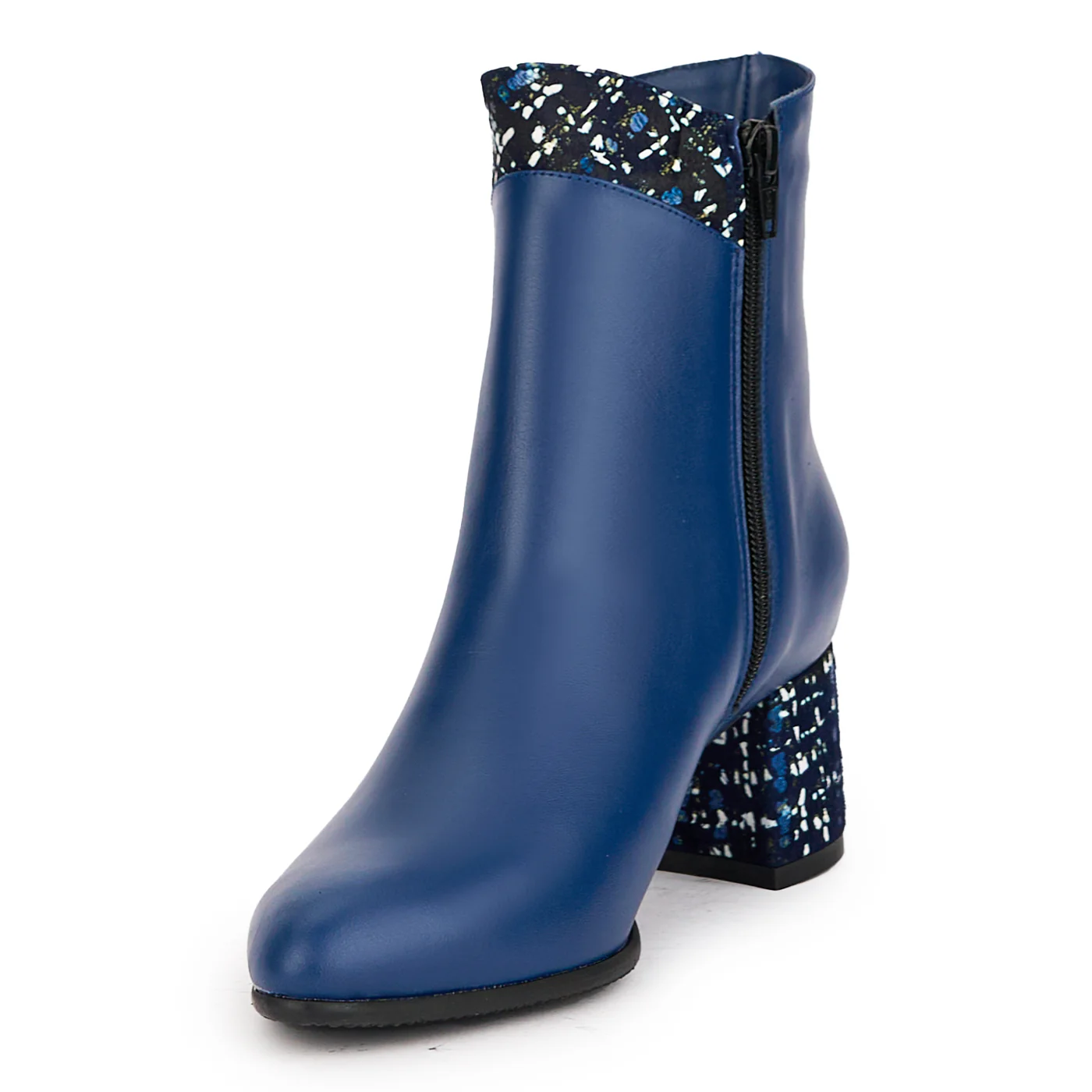 Botine dama din piele naturala bleumarin cu toc gros 6 cm 17176 - Image 3