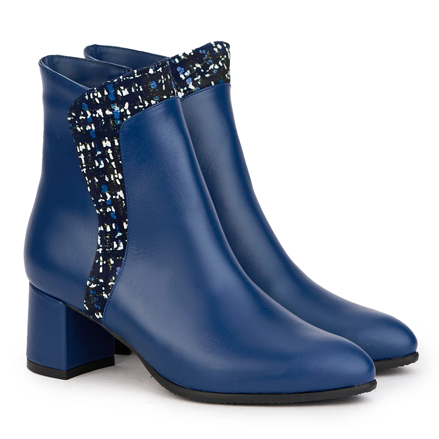 Botine dama din piele naturala bleumarin cu toc gros 6 cm 17177 - Image 4