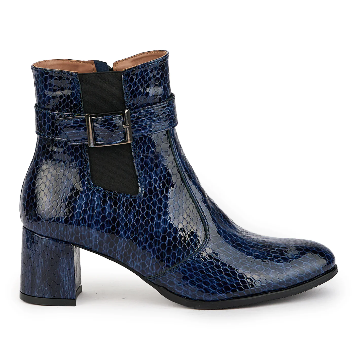 Botine dama din piele naturala bleumarin cu toc gros 6 cm 17328