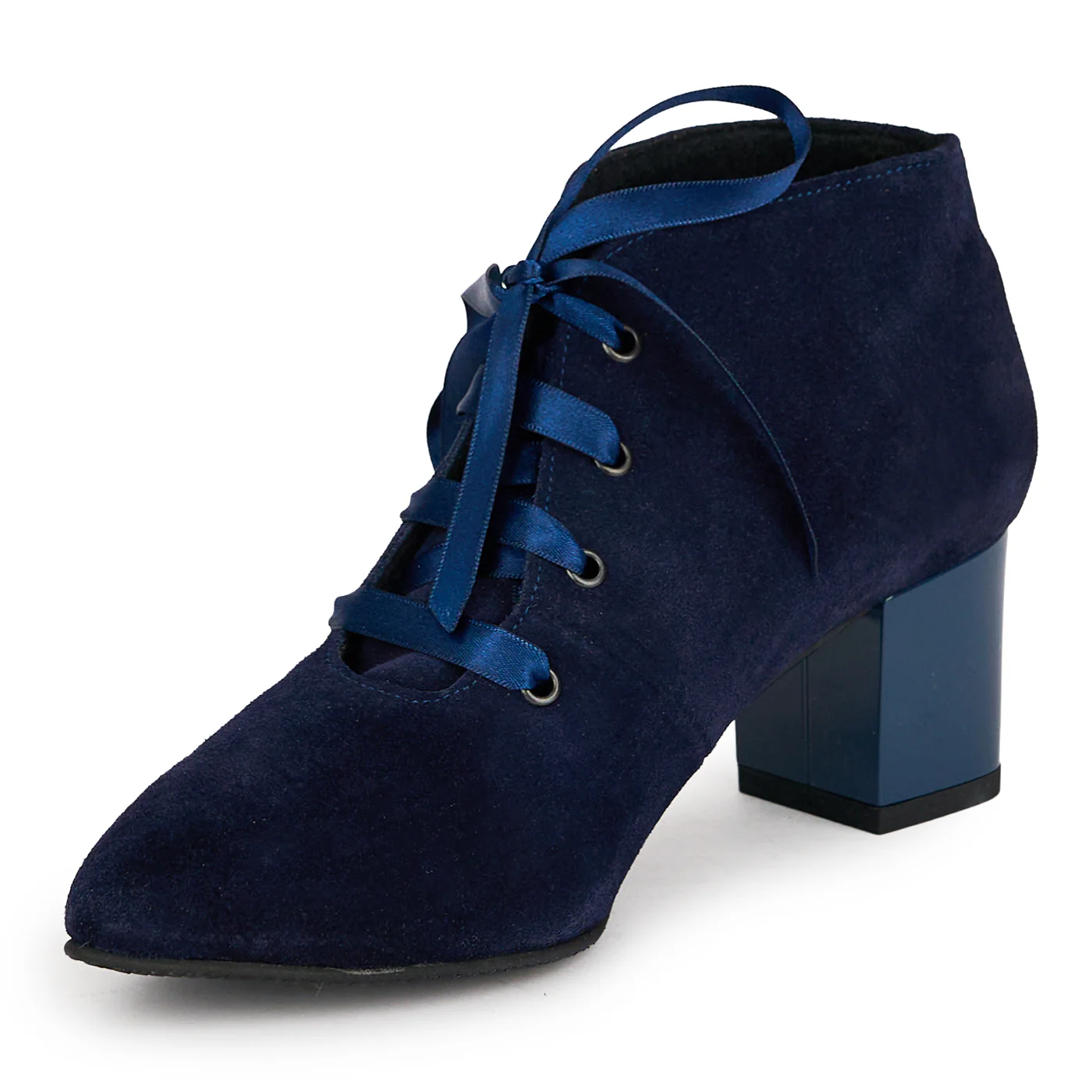 Botine dama din piele naturala bleumarin cu toc gros 6 cm 19076 - Image 3